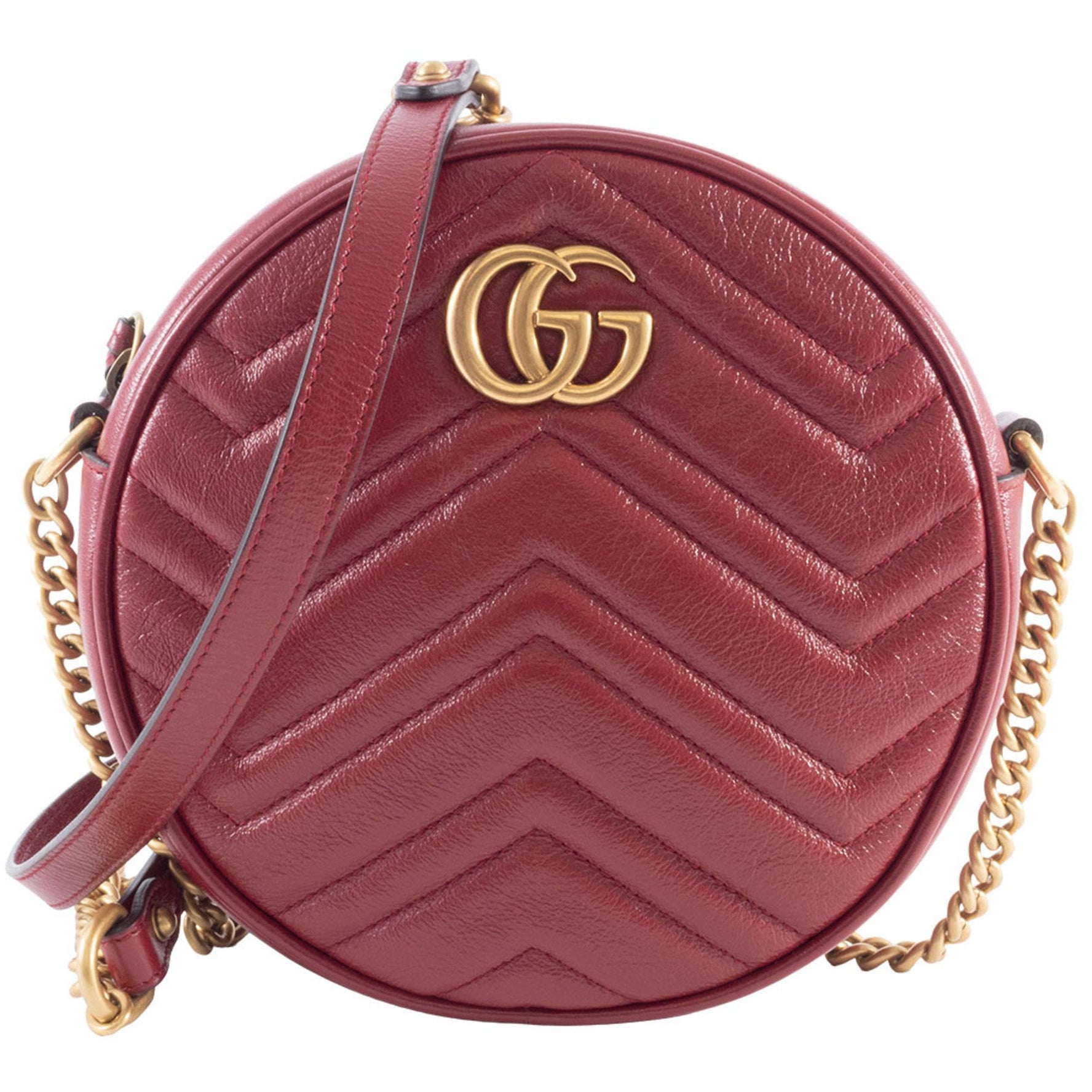 Gucci GG Marmont Chain Shoulder Bag Leather Red Heart Round