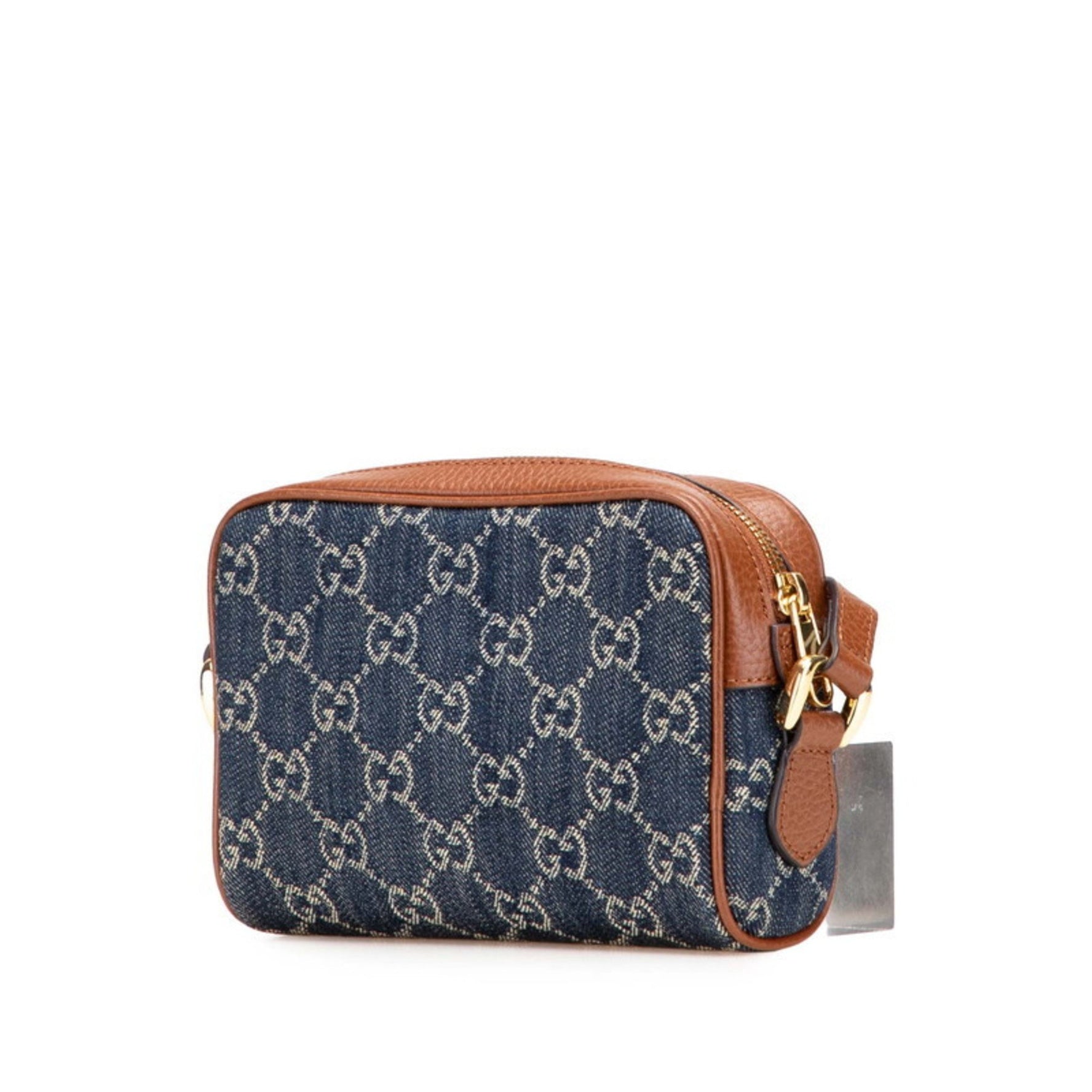 Gucci Ophidia GG Denim Crossbody Mini Shoulder Bag Navy Brown Leather Women's GUCCI