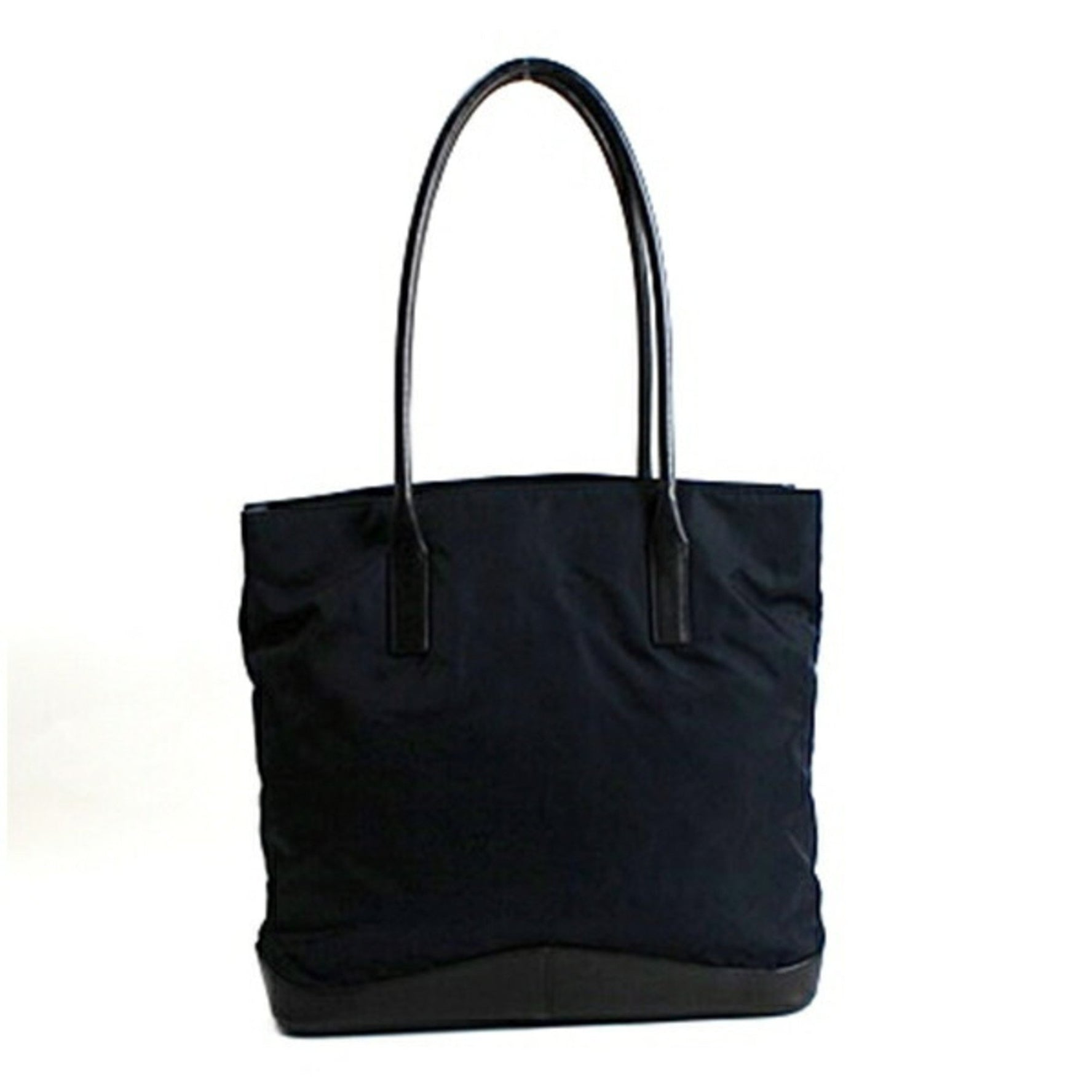 Prada Nylon Tote Bag Leather Navy Black PRADA Women's