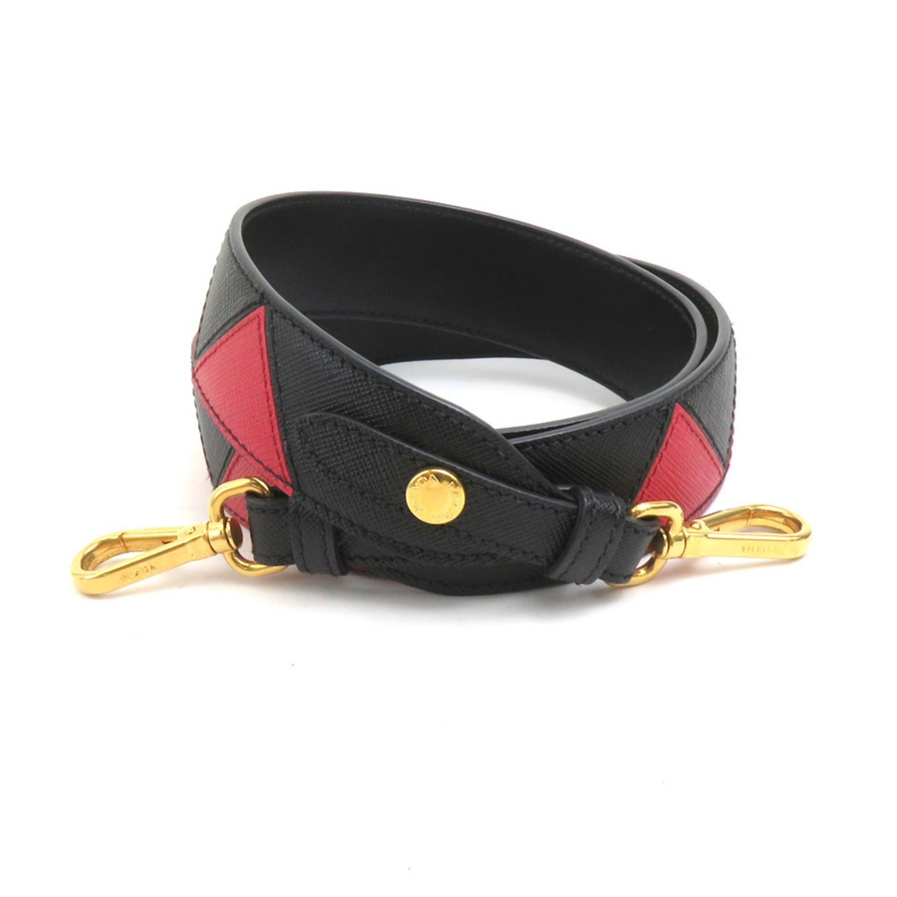 PRADA Shoulder Strap Leather Black Red Women's