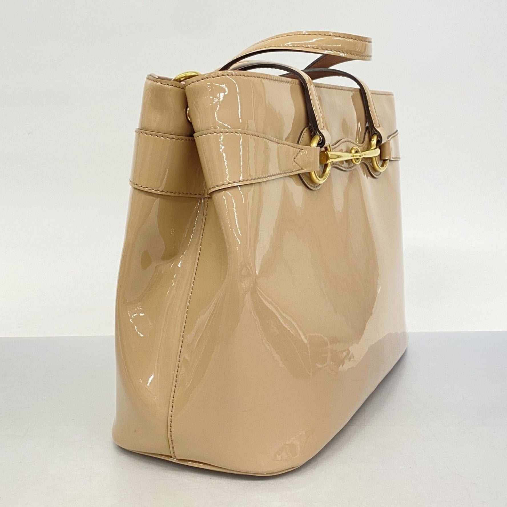 Gucci Horsebit Handbag Enamel Light Brown Women's