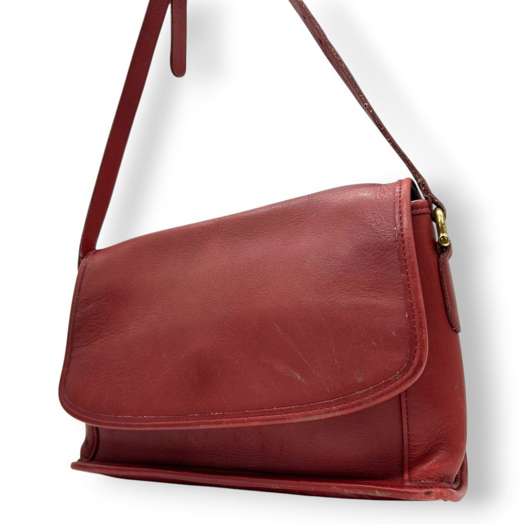 Coach shoulder bag, crossbody, flap, glove-tanned leather, red, vintage