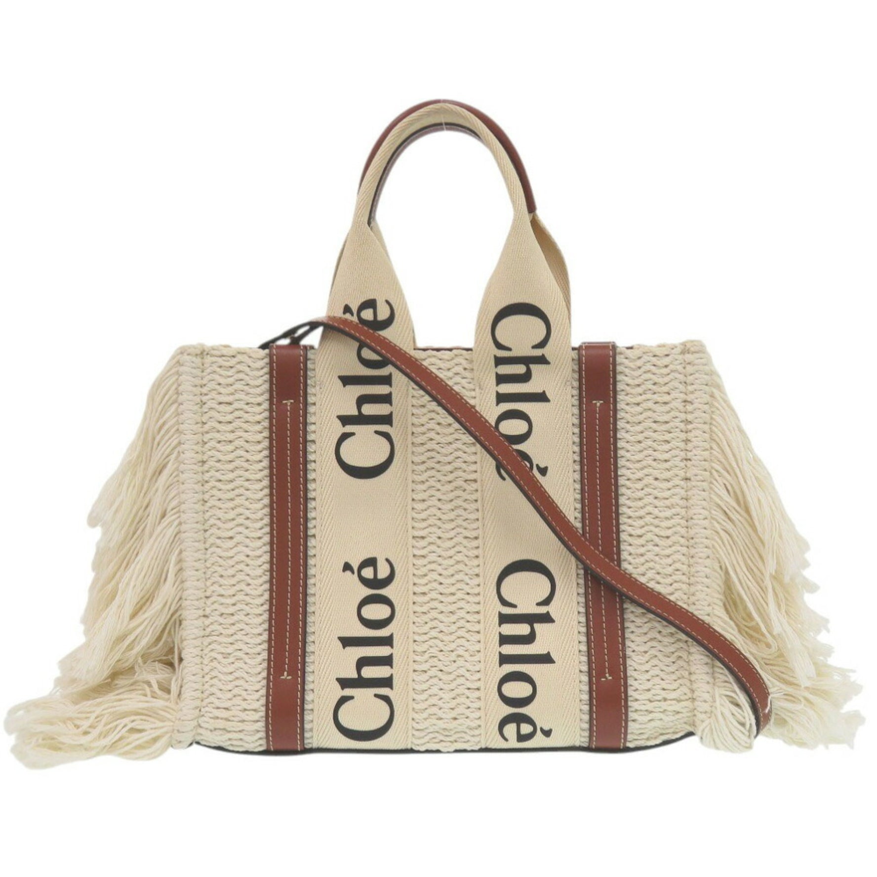 Chloé Like new Chloe WOODY Medium Tote Bag Leather/Linen Canvas