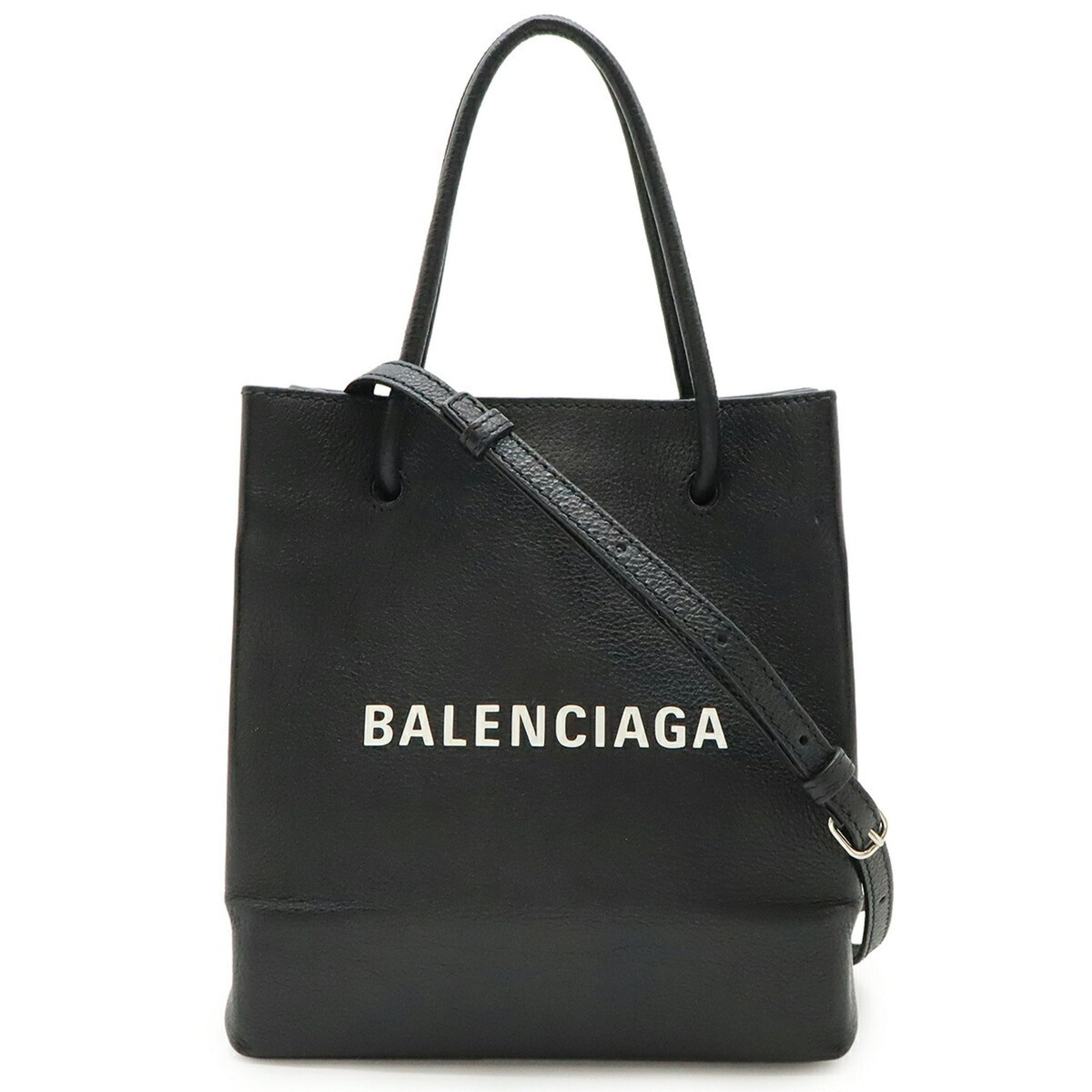 BALENCIAGA Tote XXS Bag Shoulder Leather Black White