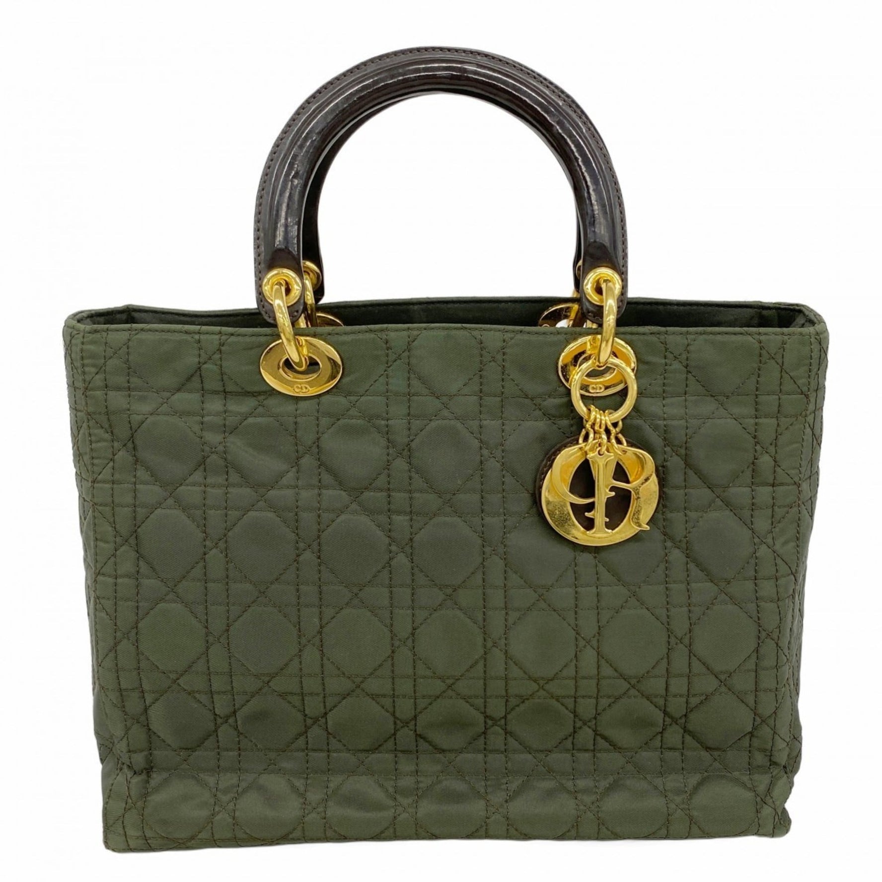 Christian Dior Cannage Lady handbag in khaki and brown nylon