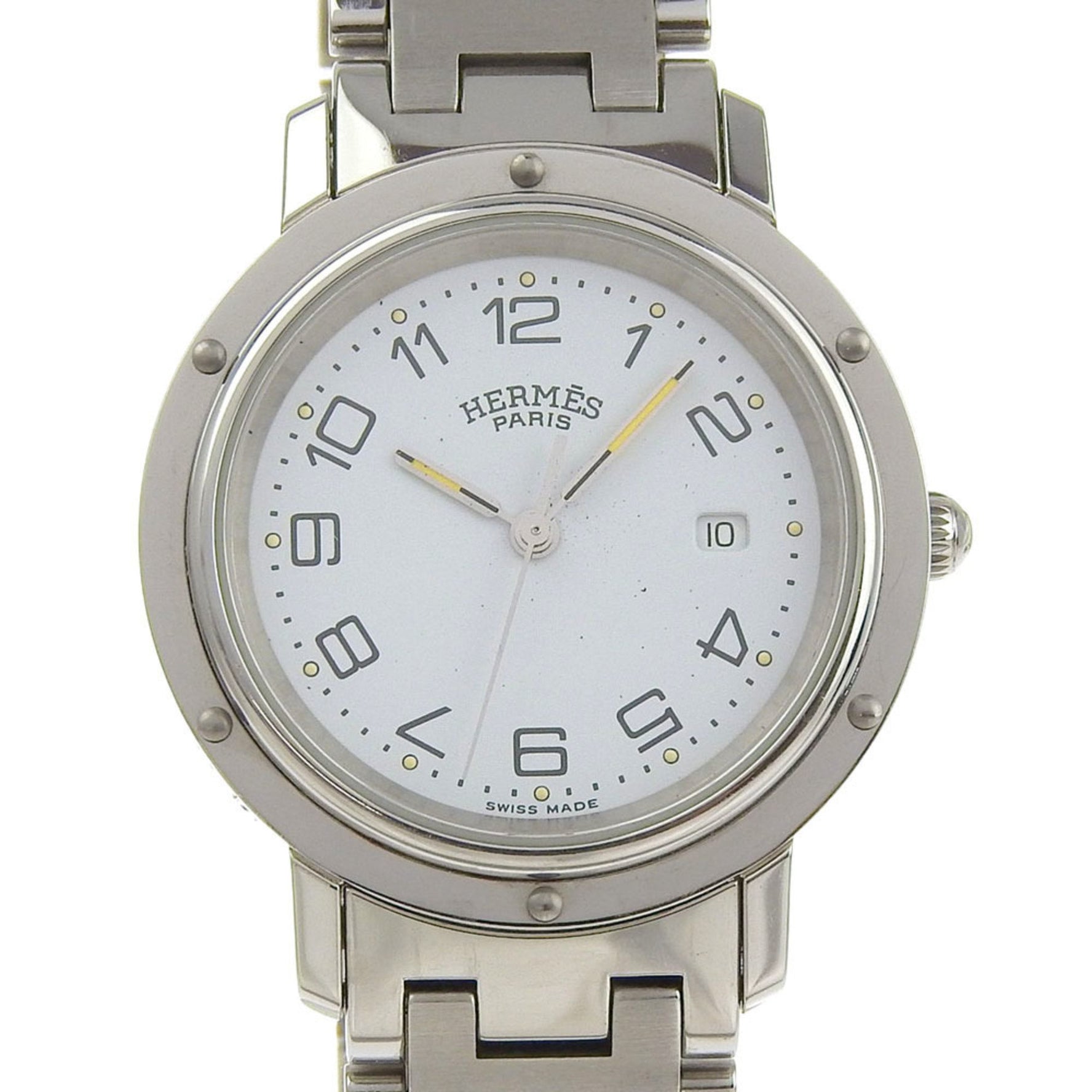 Hermès Clipper Watch Stainless Steel Quartz Analog Display White Dial