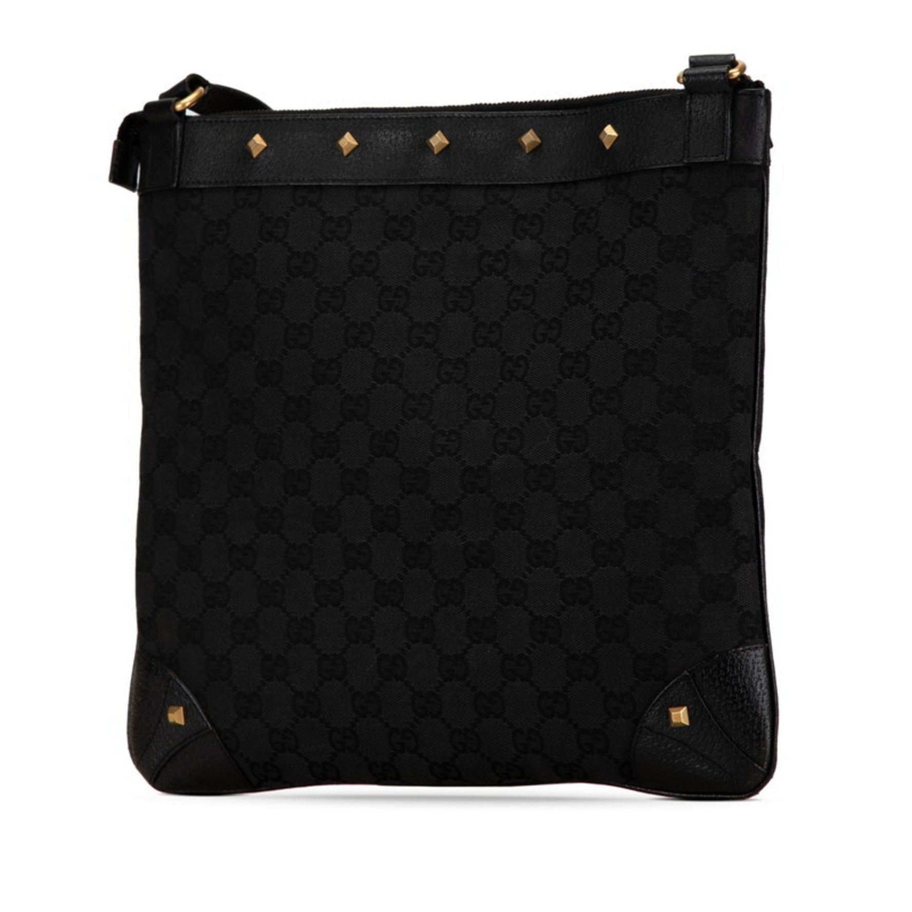 Gucci GG Canvas Studded Shoulder Bag Black Leather Women's GUCCI