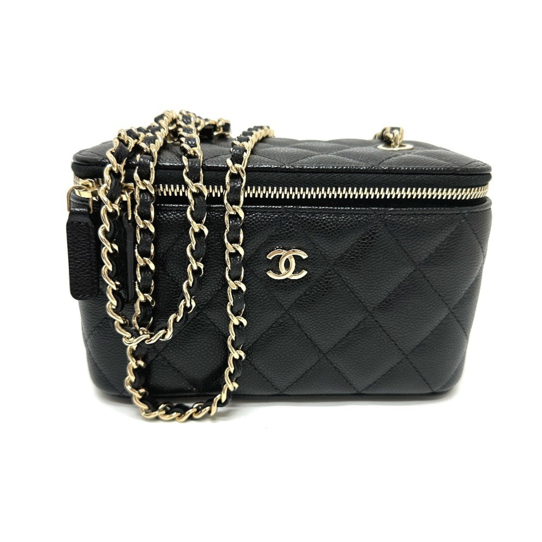 CHANEL Coco Mark Matelasse Vanity Bag Chain Mini Shoulder Caviar Skin