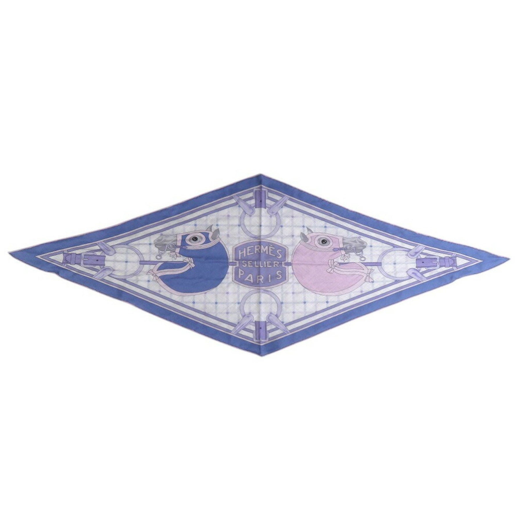 Like new Hermès Rosange MM scarf/muffler with horse motif, JP, Tattersall, cashmere, silk, blue