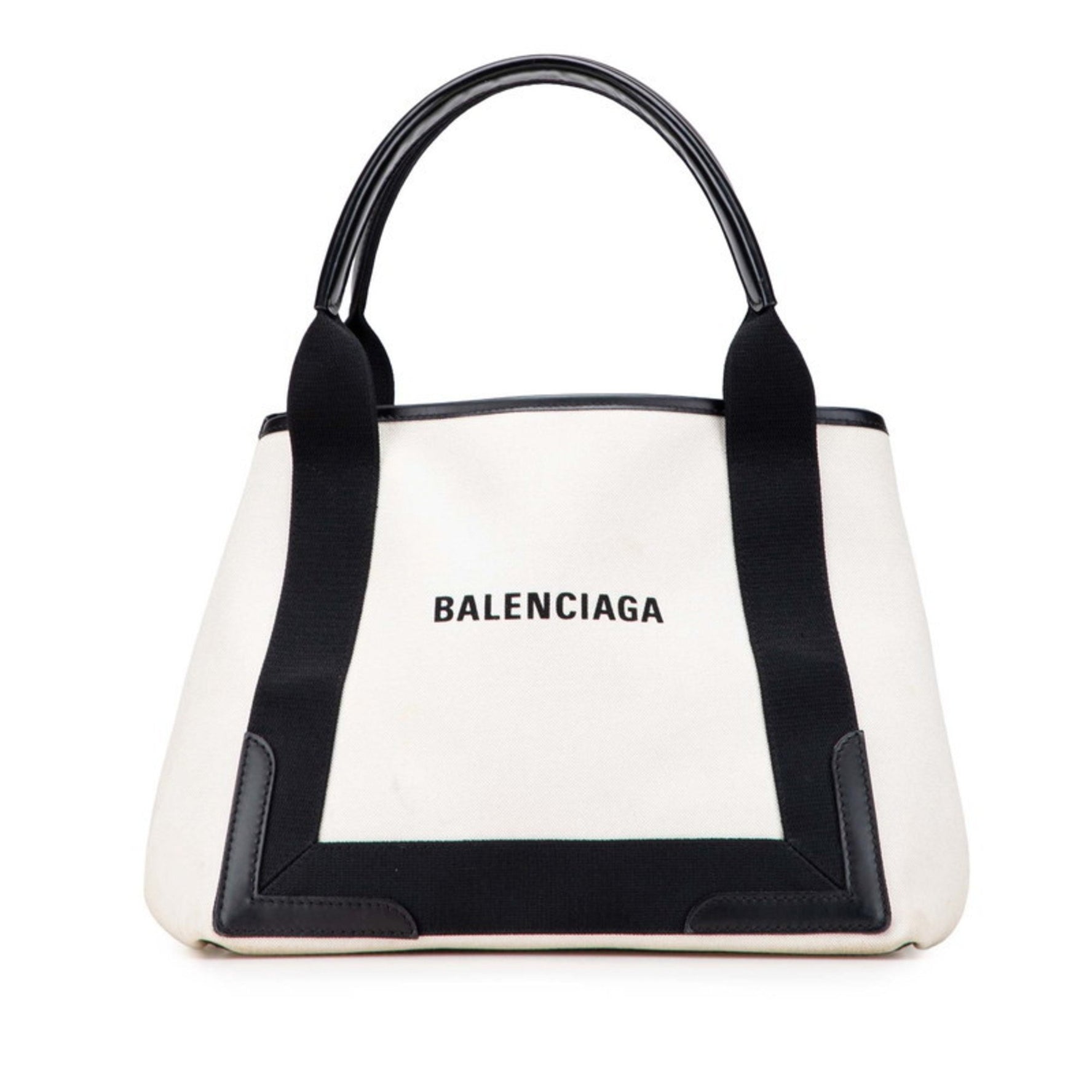 Balenciaga Navy Cabas S Handbag in Ivory and Black Canvas Leather
