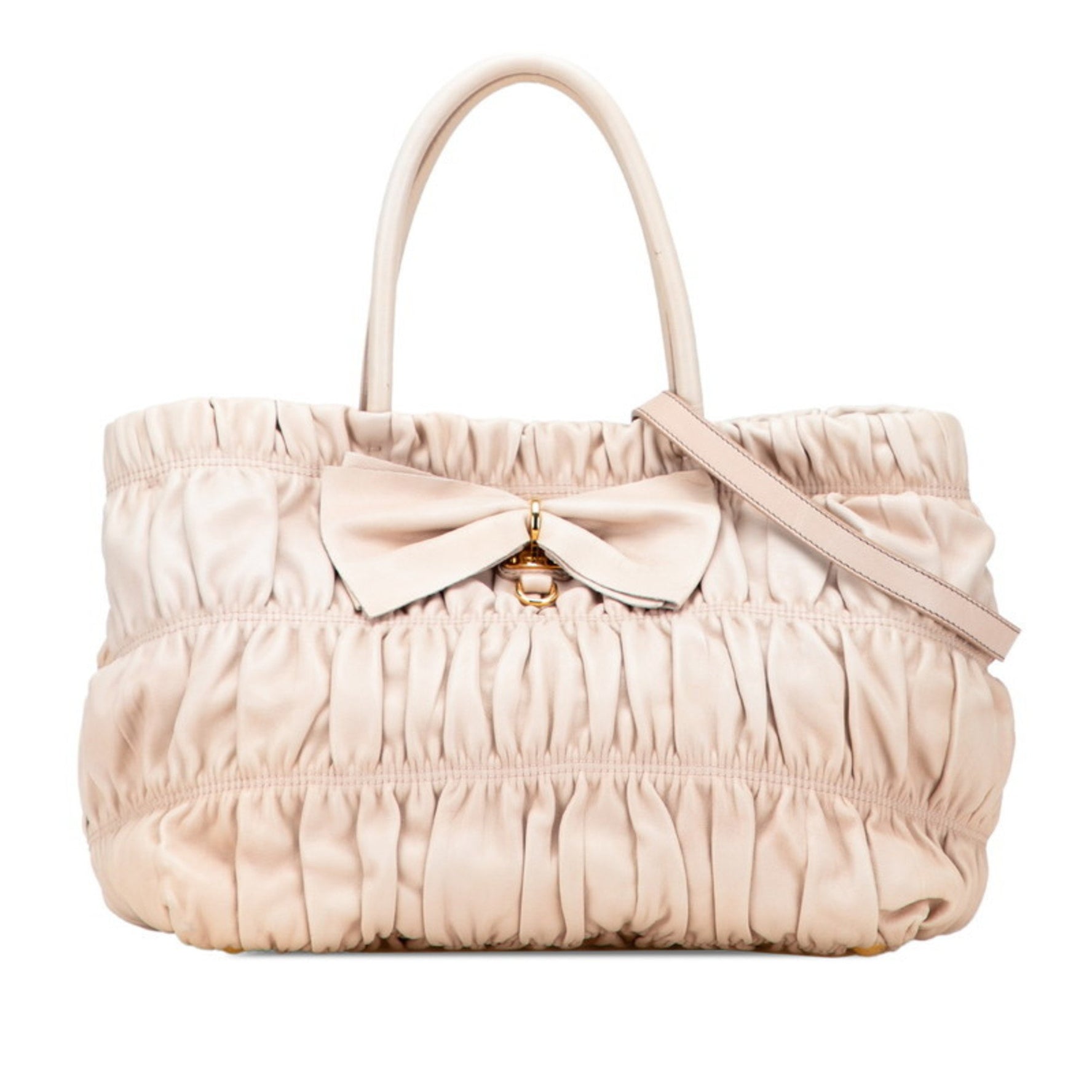 Prada Ribbon Tote Bag/Shoulder Bag, Beige/Pink Beige Leather