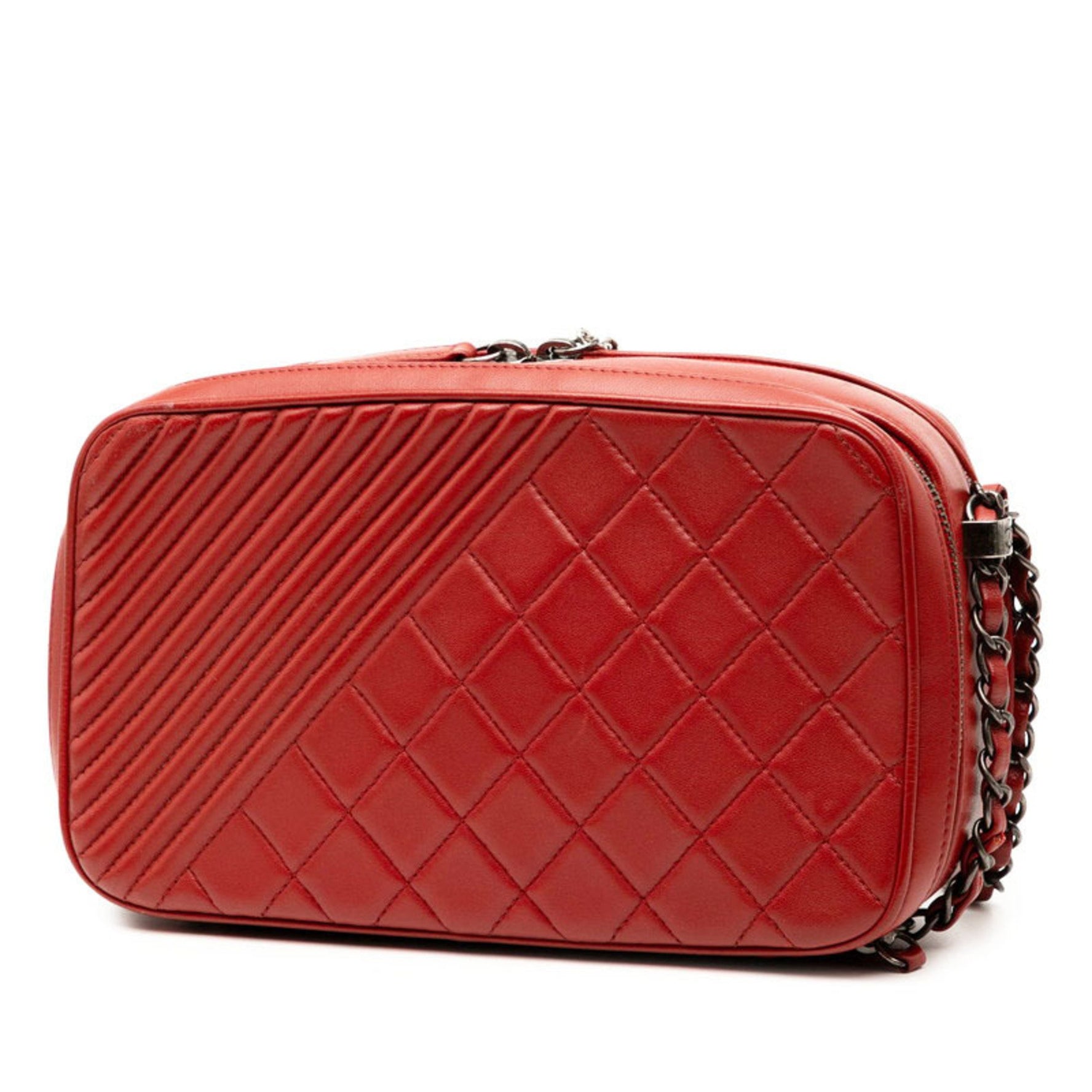 CHANEL Matelasse Coco Boy Chain Shoulder Bag Camera Red Lambskin