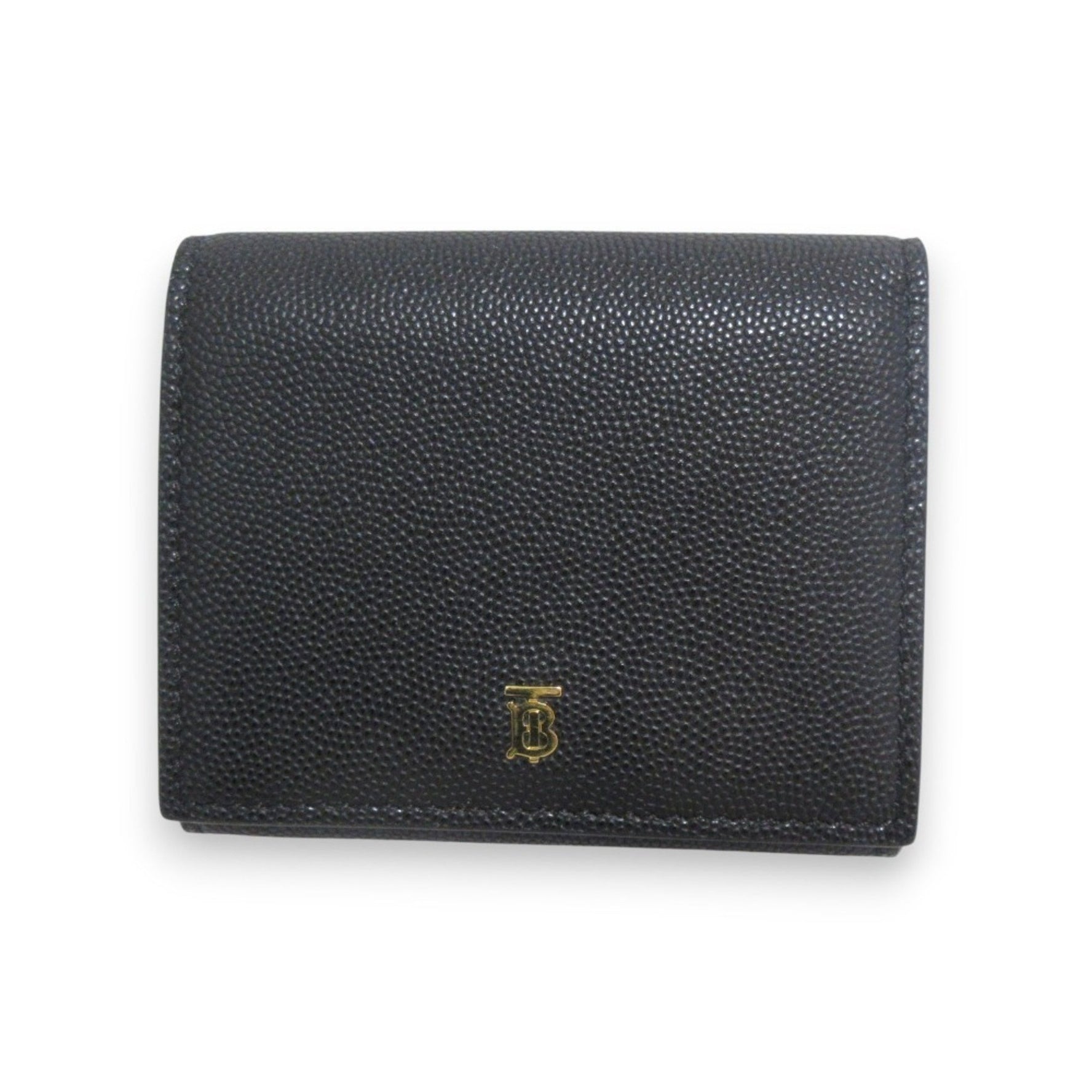 BURBERRY Thomas Burberry TB logo leather double hook bi-fold wallet compact black ladies