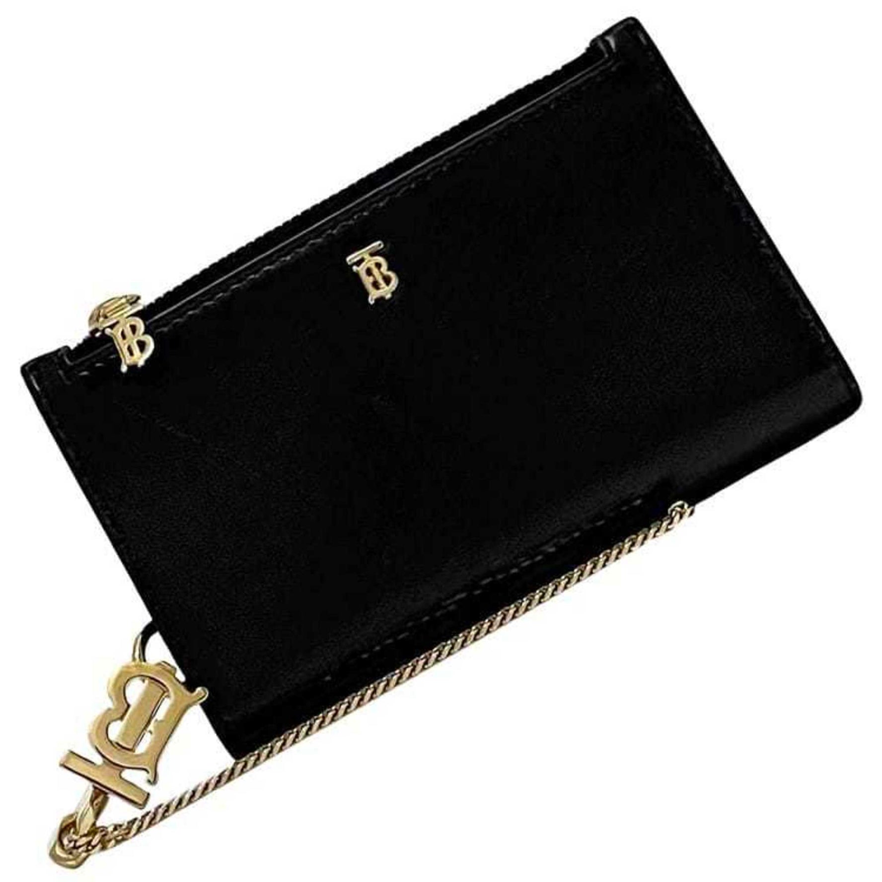 Burberry Coin Case ec-23094 Black Wallet Leather BURBERRY Chain Bi-fold Compact Strap Genuine Women Men