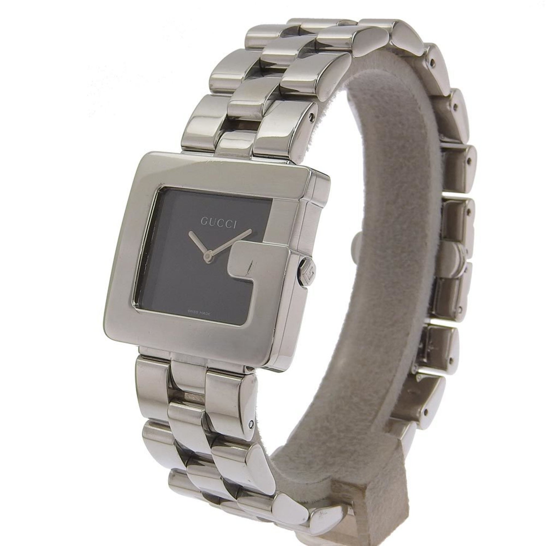 GUCCI Watch Stainless Steel Swiss Made Silver Quartz Analog Display Black Dial Ladies