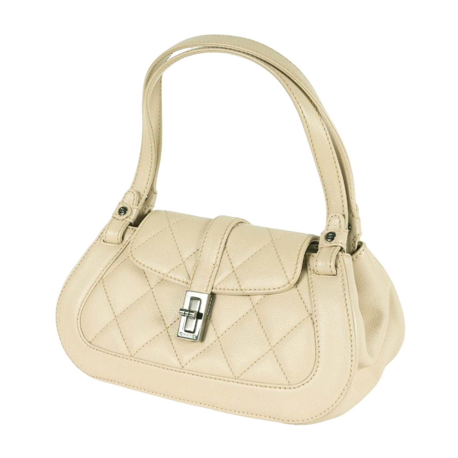 CHANEL Caviar Skin 2.55 Matelasse Handbag with Turnlock Leather