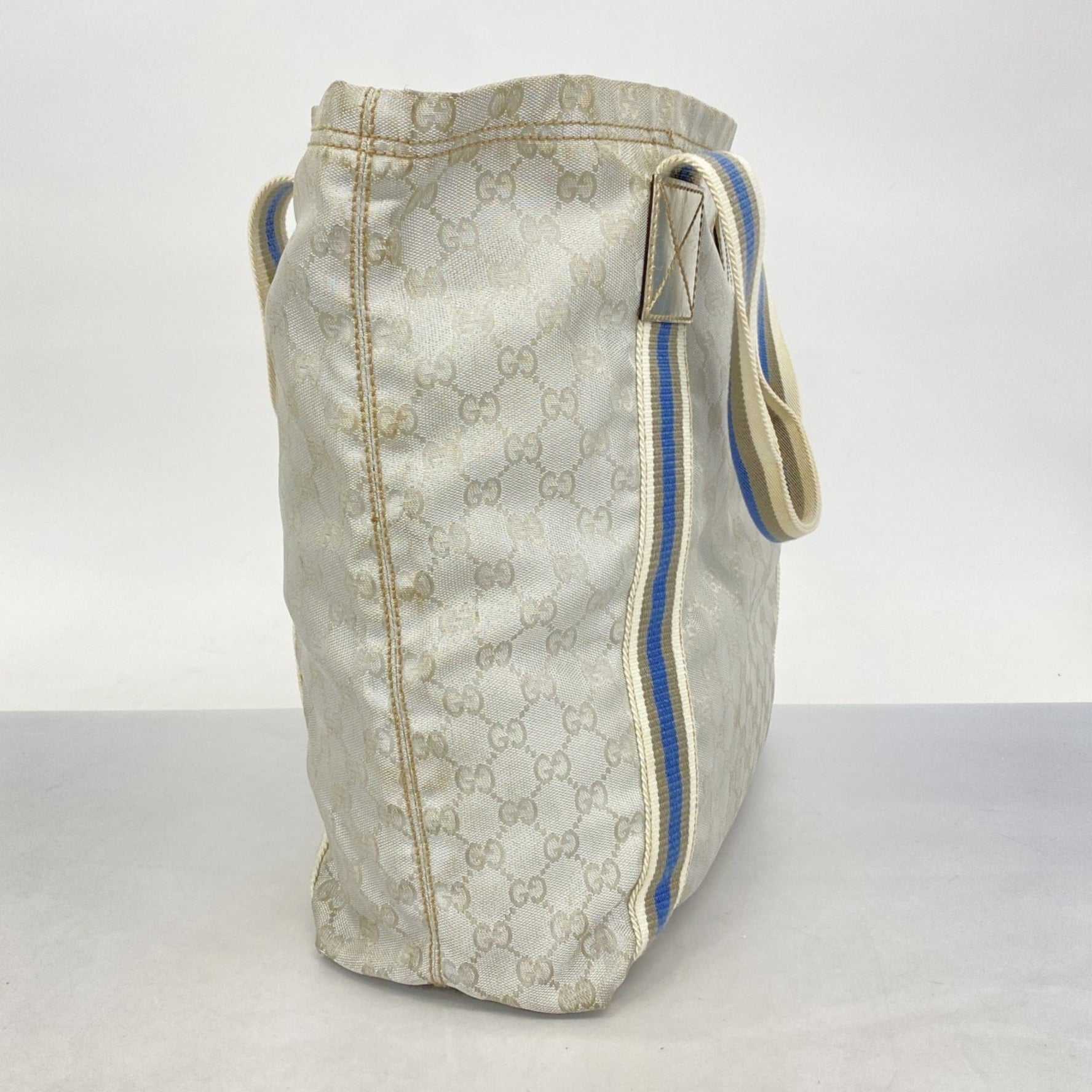 Gucci GG Canvas Tote Bag Silver Blue Gray