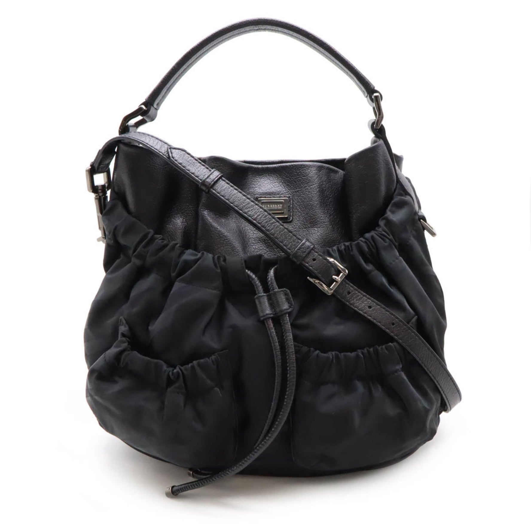 BURBERRY Shadow Check Shoulder Bag Nylon Leather Black
