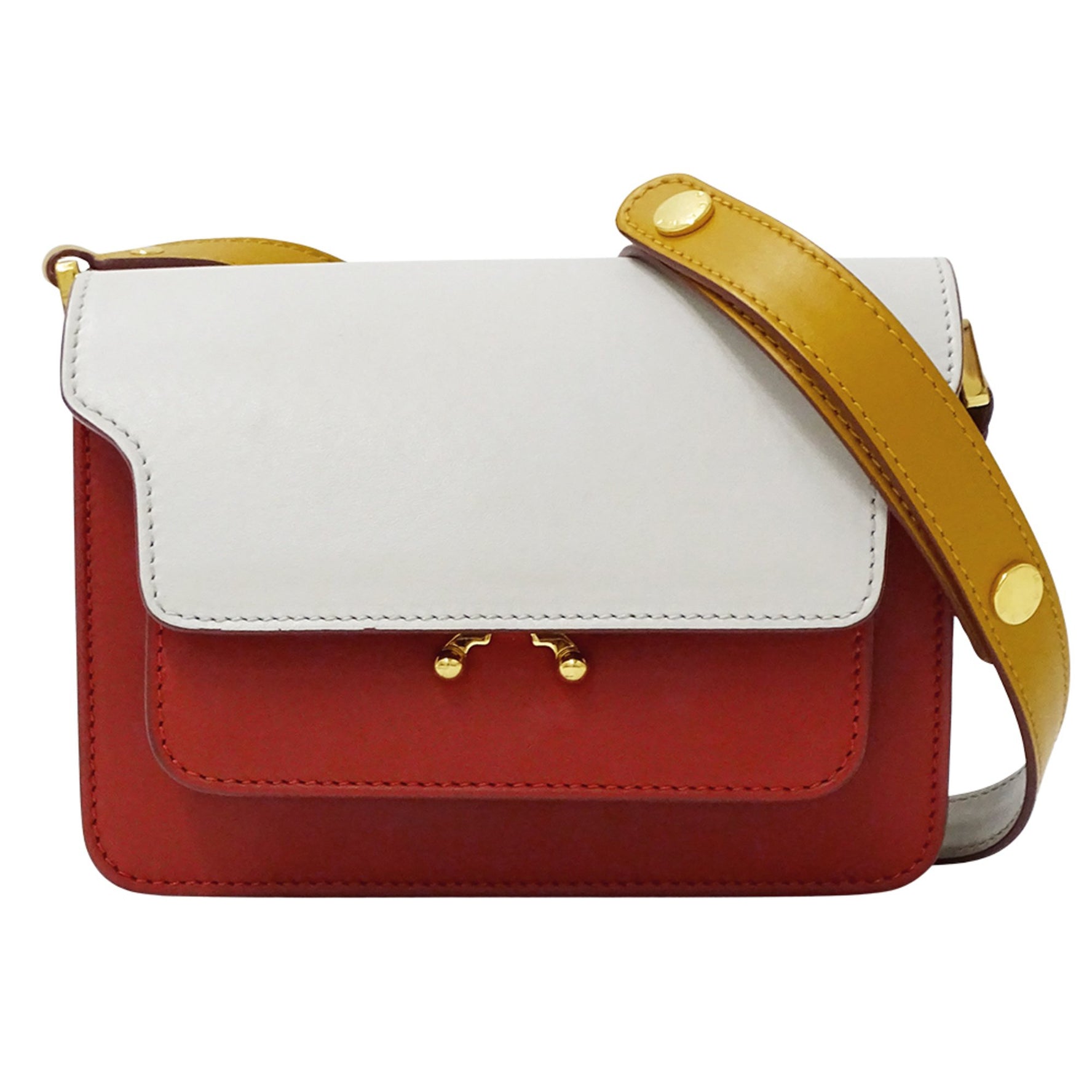 Marni bag ladies brand shoulder trunk leather red white yellow mini small crossbody