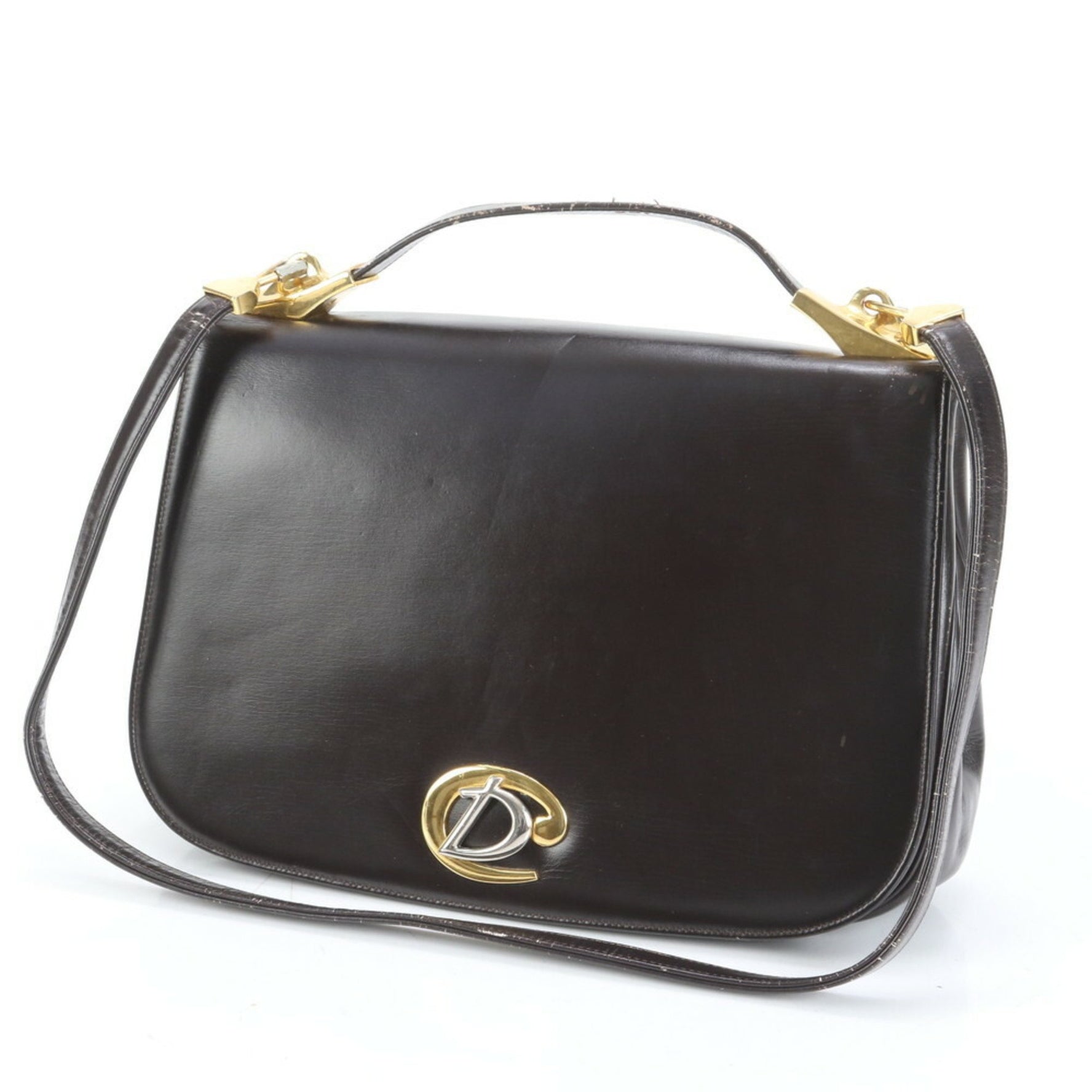 Christian Dior Leather Shoulder Bag Tote Handbag Black Women's