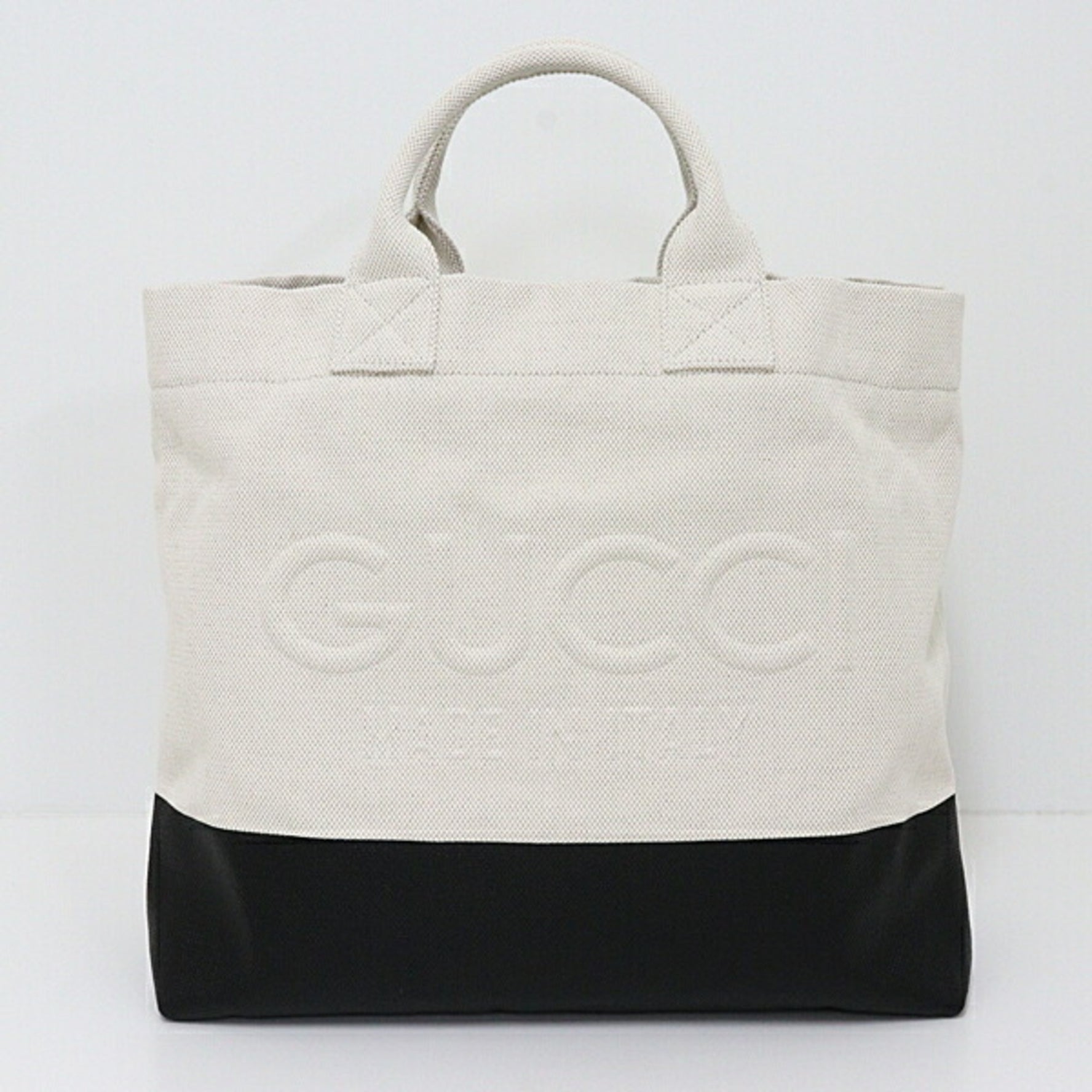 GUCCI Embossed Detail Canvas Tote Bag Natural Ivory Black