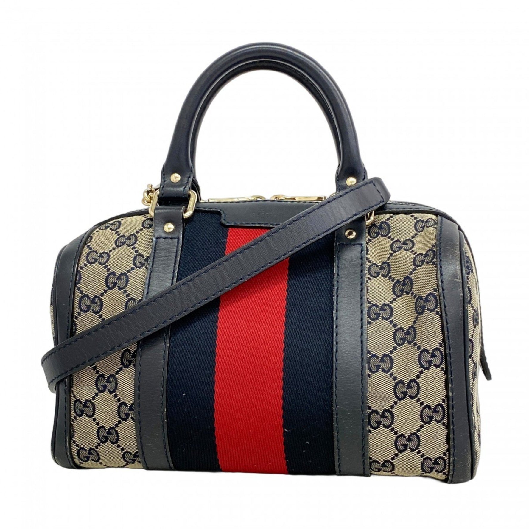 Gucci GG Canvas Sherry Line Handbag Navy Women's