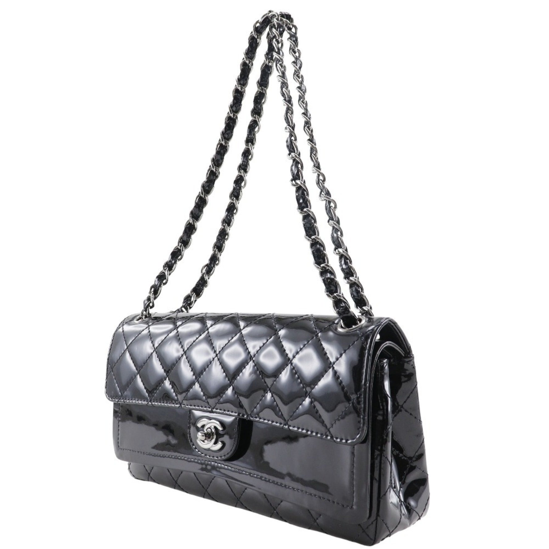 CHANEL Chain Shoulder Bag, Matelasse, Double Flap, Patent Leather, Turn Lock, ChainShoulder