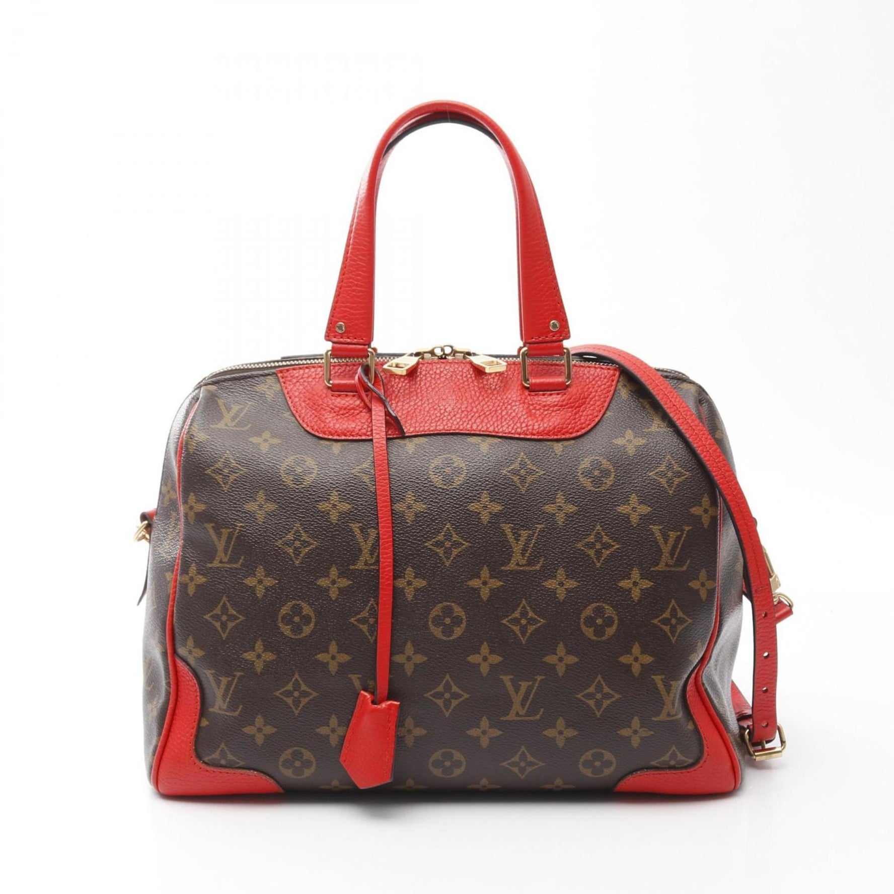 Louis Vuitton Retiro PM Handbag, Coated Canvas and Leather, Monogram, Brown Red