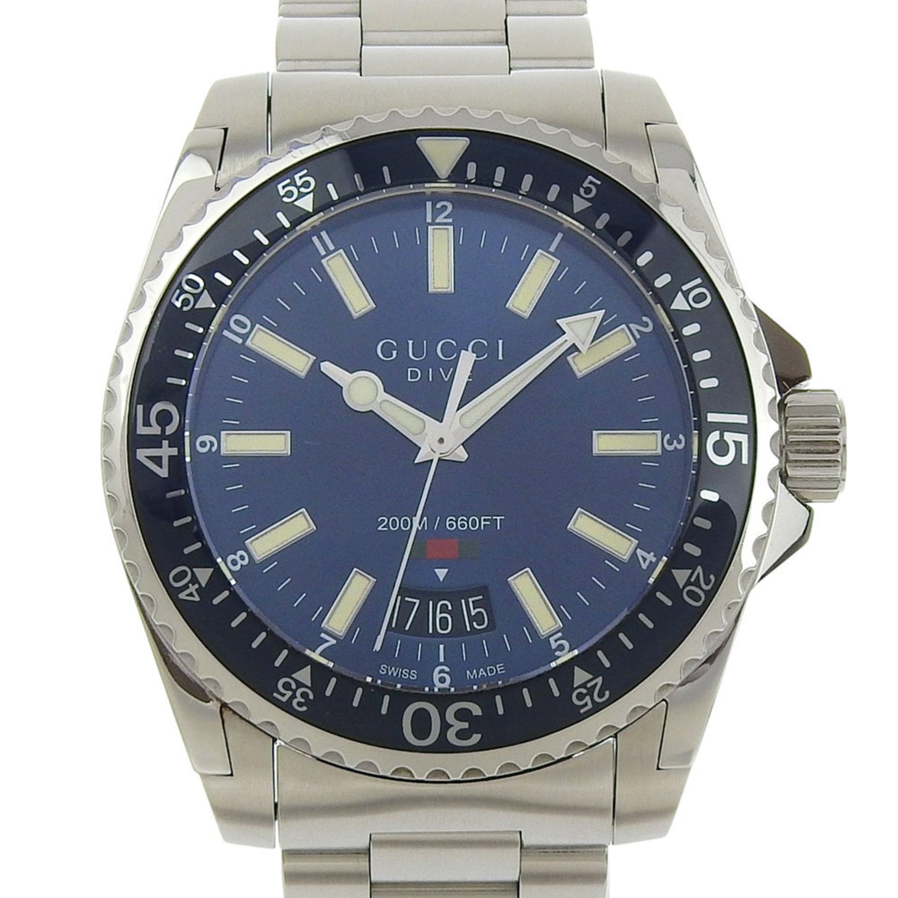 Gucci Dive Date 136 3 Blue Dial Stainless Steel Quartz Watch