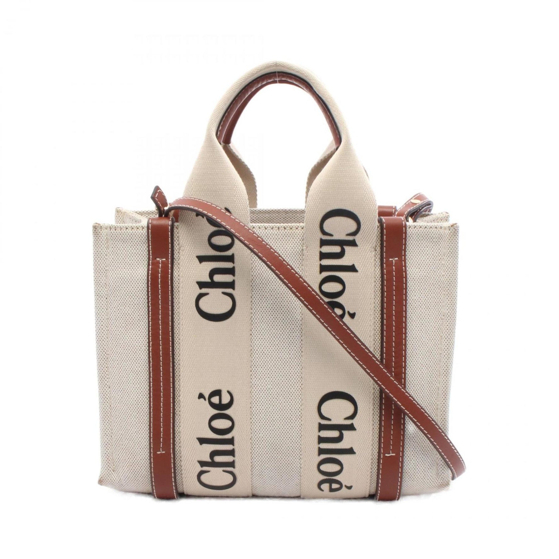 Chloé Chloe WOODY Small Handbag, Canvas and Leather, Beige/Brown