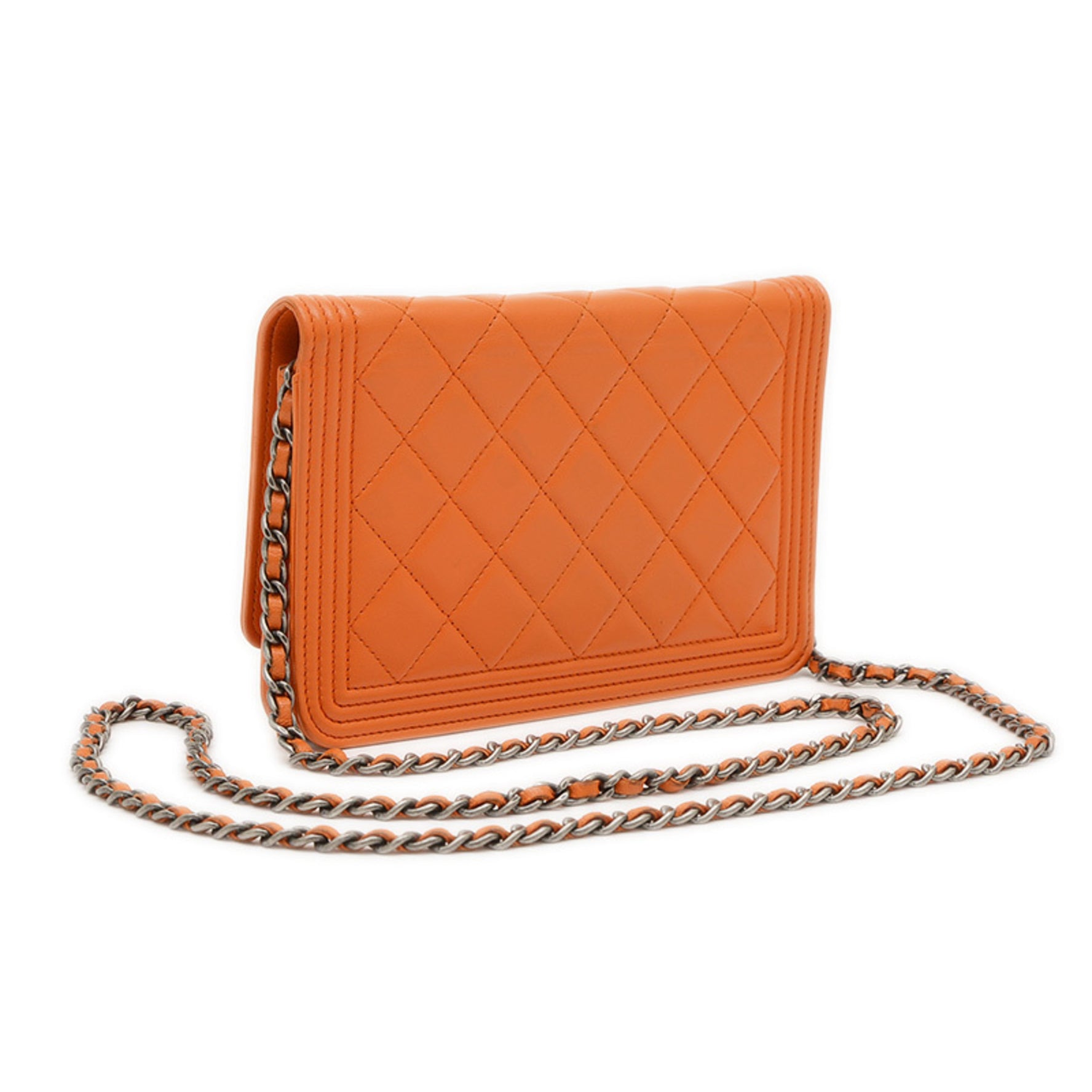 Chanel Boy Chain Wallet Long Lambskin Orange