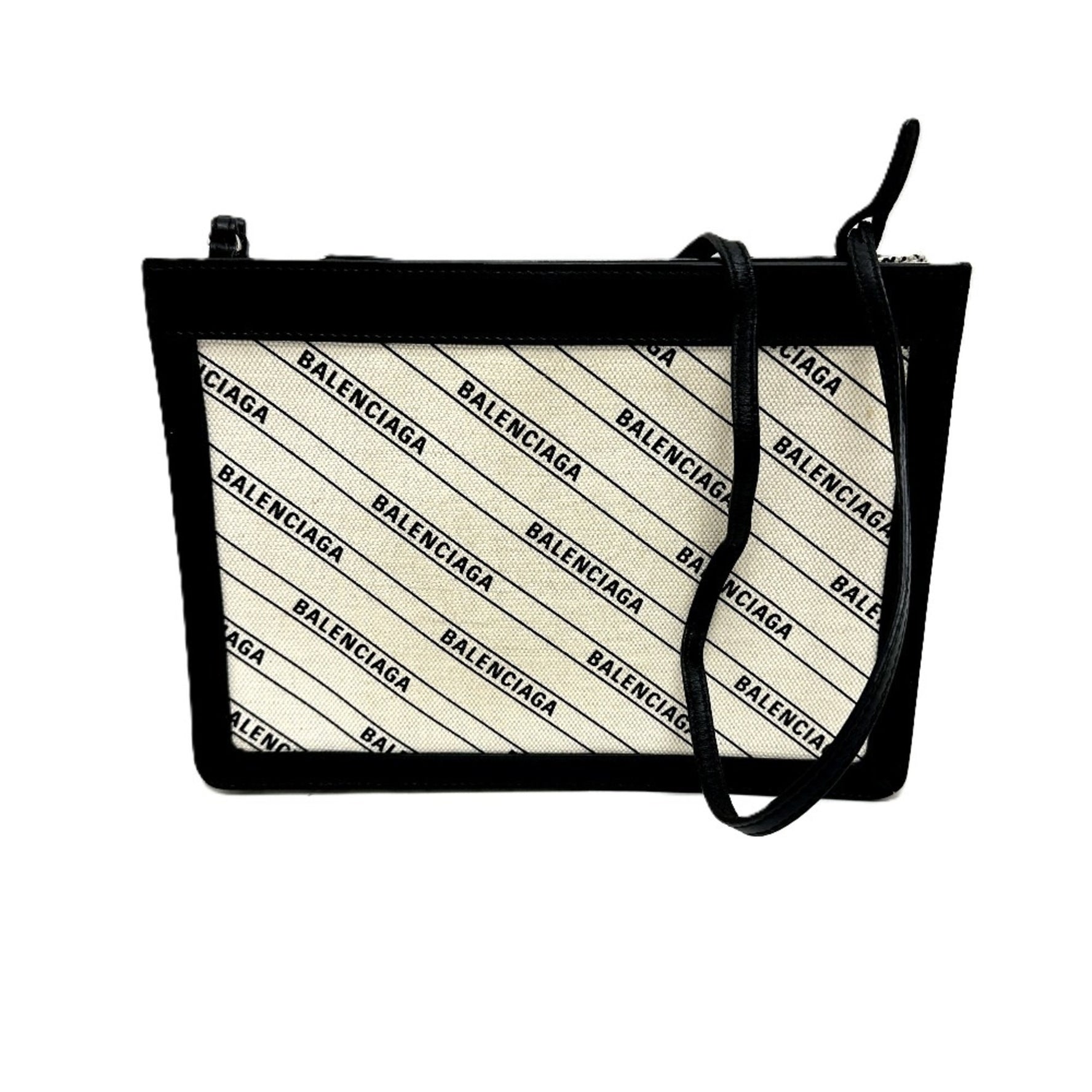 BALENCIAGA All-over print pochette bag, crossbody, shoulder leather, canvas, women's, white x black, like new