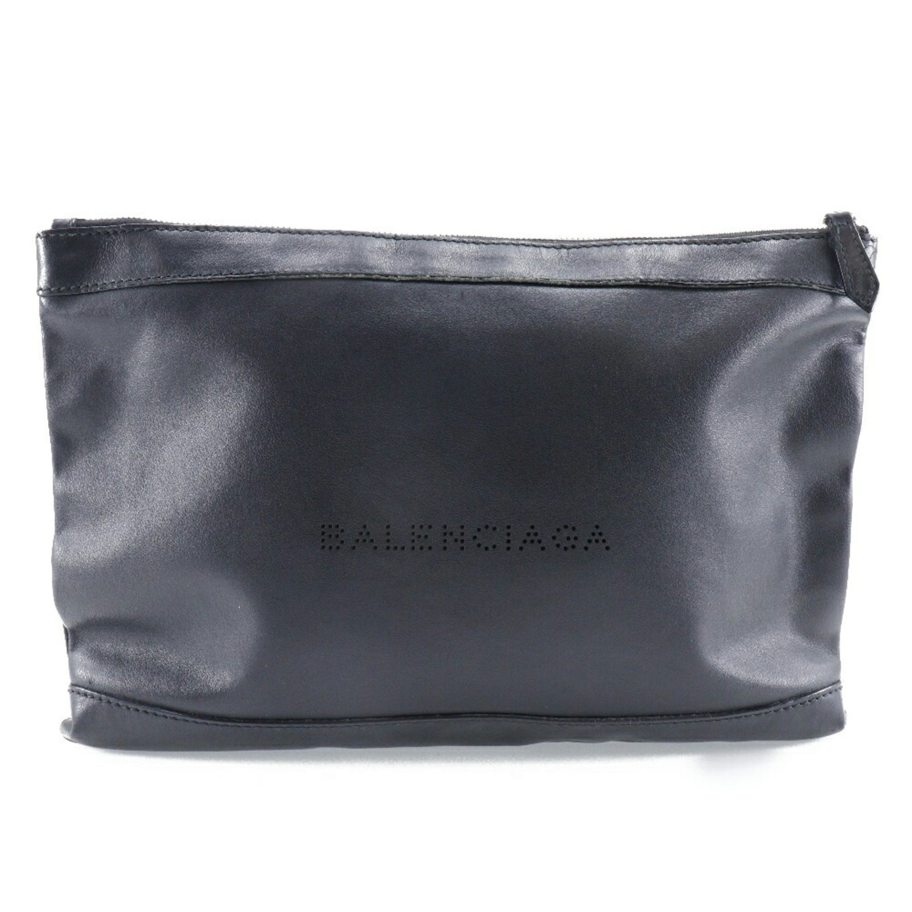 BALENCIAGA Navy Clip M Clutch Bag Lambskin Made in Italy Black A5 Zipper clip Unisex
