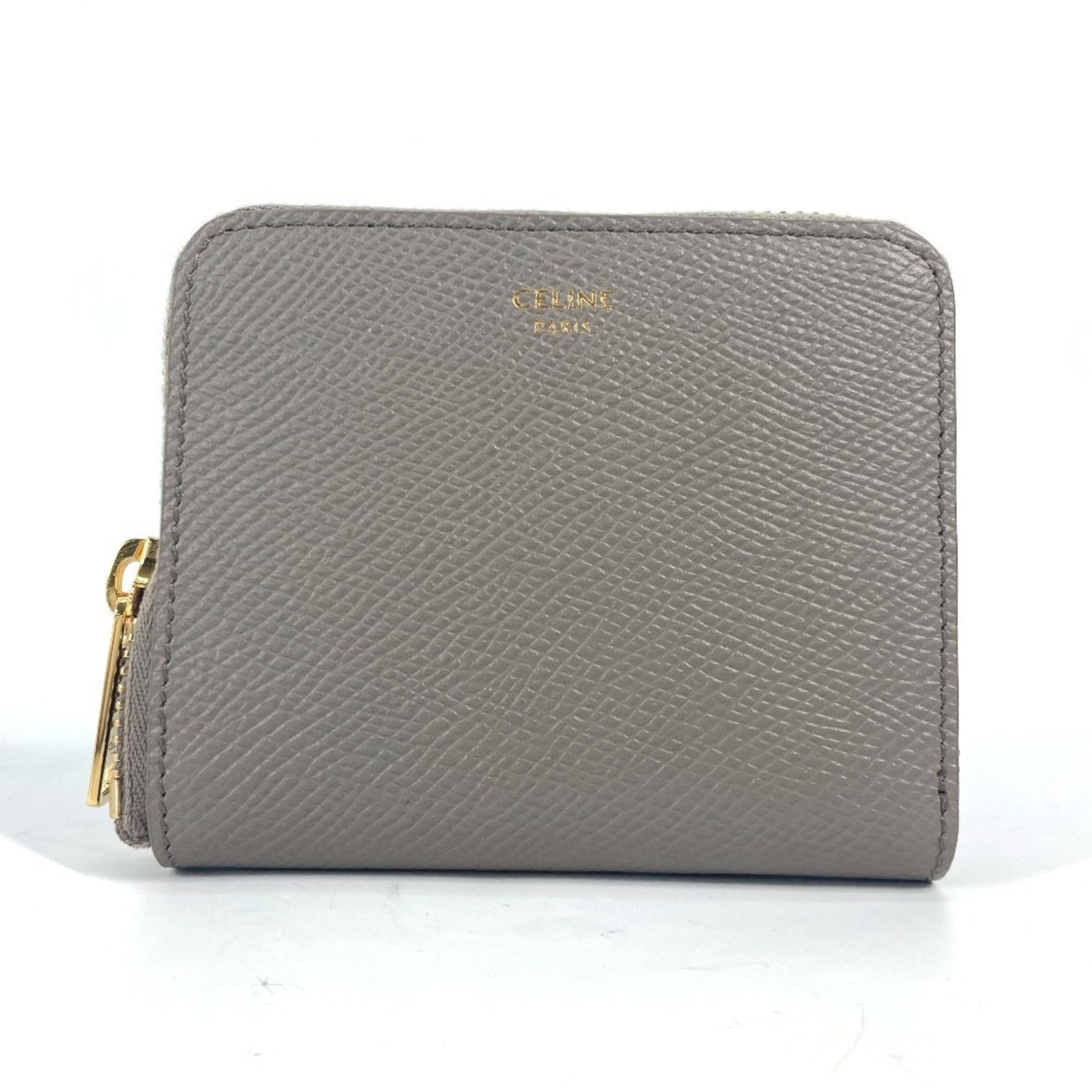 CELINE Compact Wallet, Small Zip Essential, Round Zipper, Bifold Leather, Pebble Like New