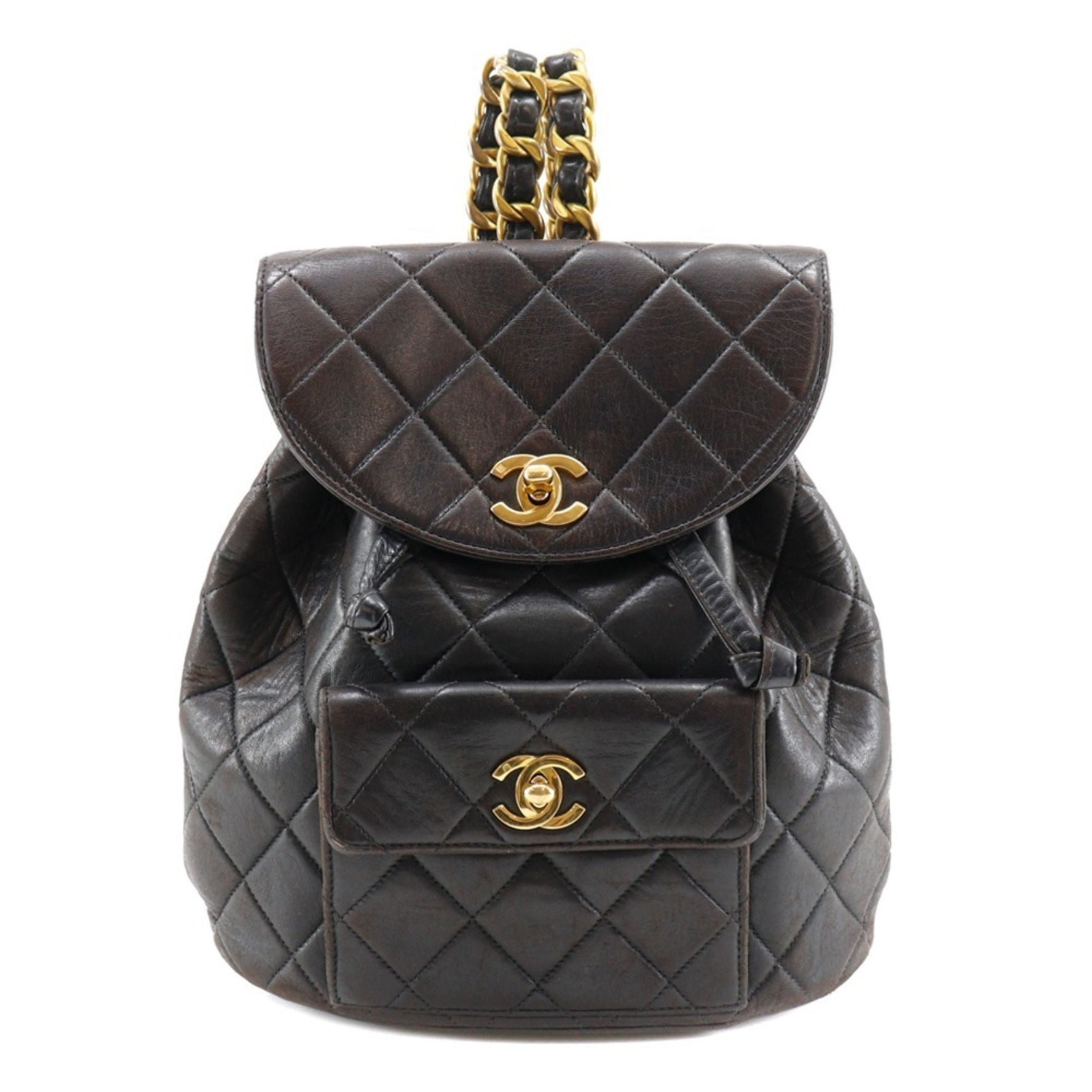 CHANEL Matelasse Backpack/Daypack with Chain, Coco Mark, Lambskin, Turn Lock, B-Rank