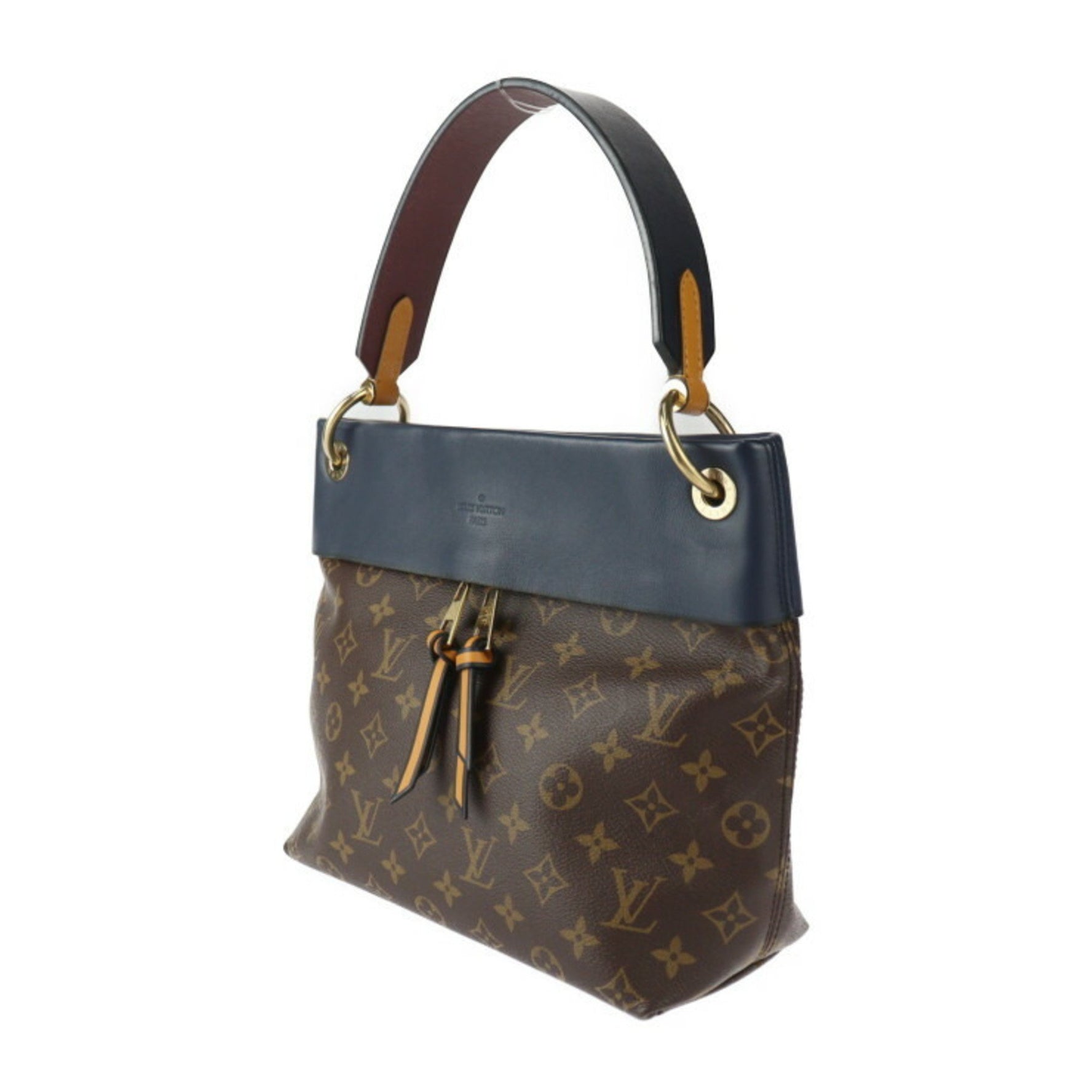 Louis Vuitton Tuileries Besas Monogram Handbag Calf Leather Brown Marine Bordeaux Shoulder Bag Navy
