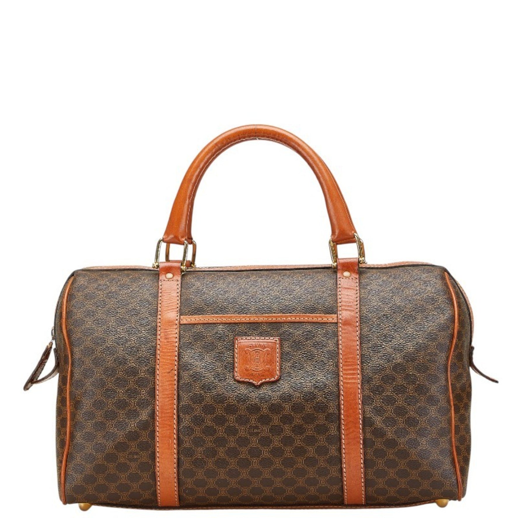Celine Macadam Boston Bag, Brown PVC Leather Handbag, Women's, CELINE