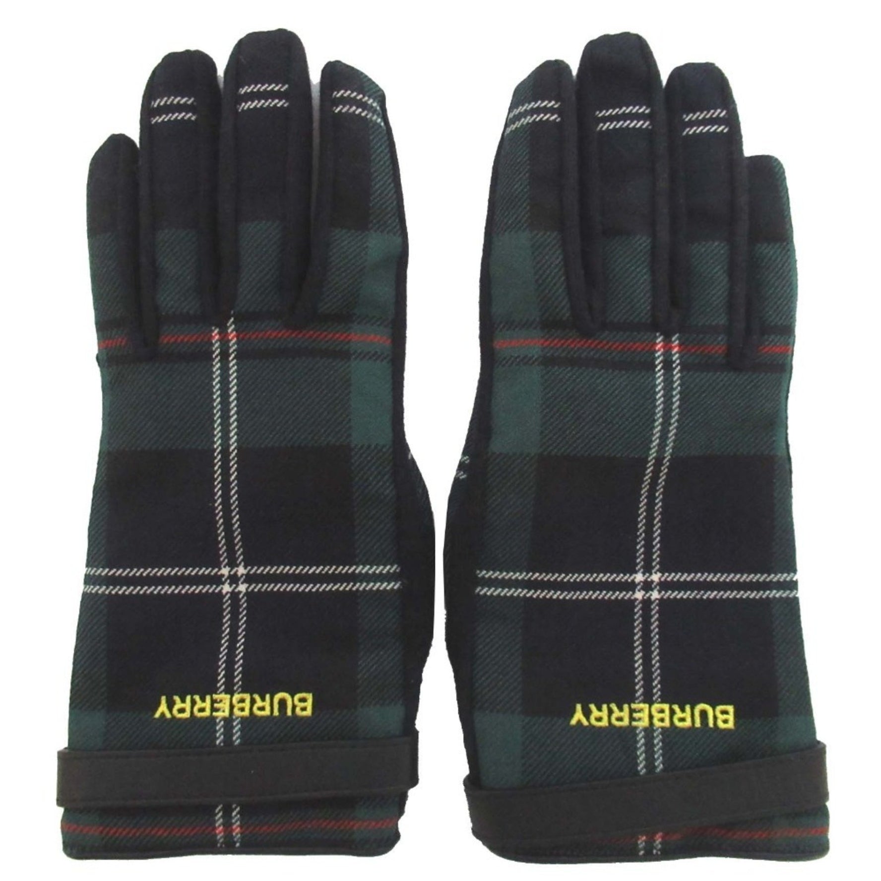 Burberry Black Watch Check Gloves, Size 7.5, Green, Women's