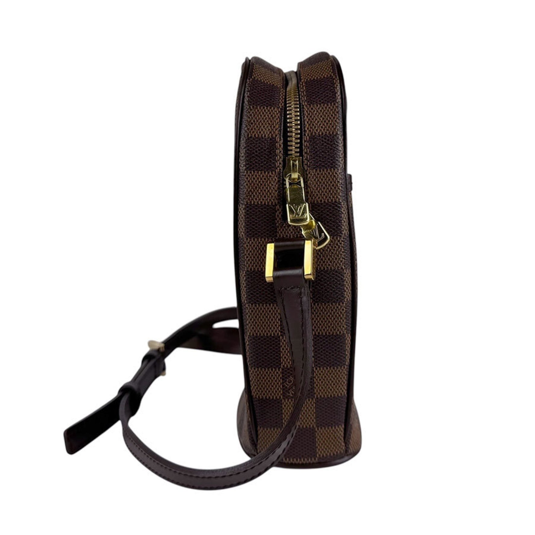 Louis Vuitton Damier Ipanema PM Shoulder Bag in Canvas, Brown and Gold