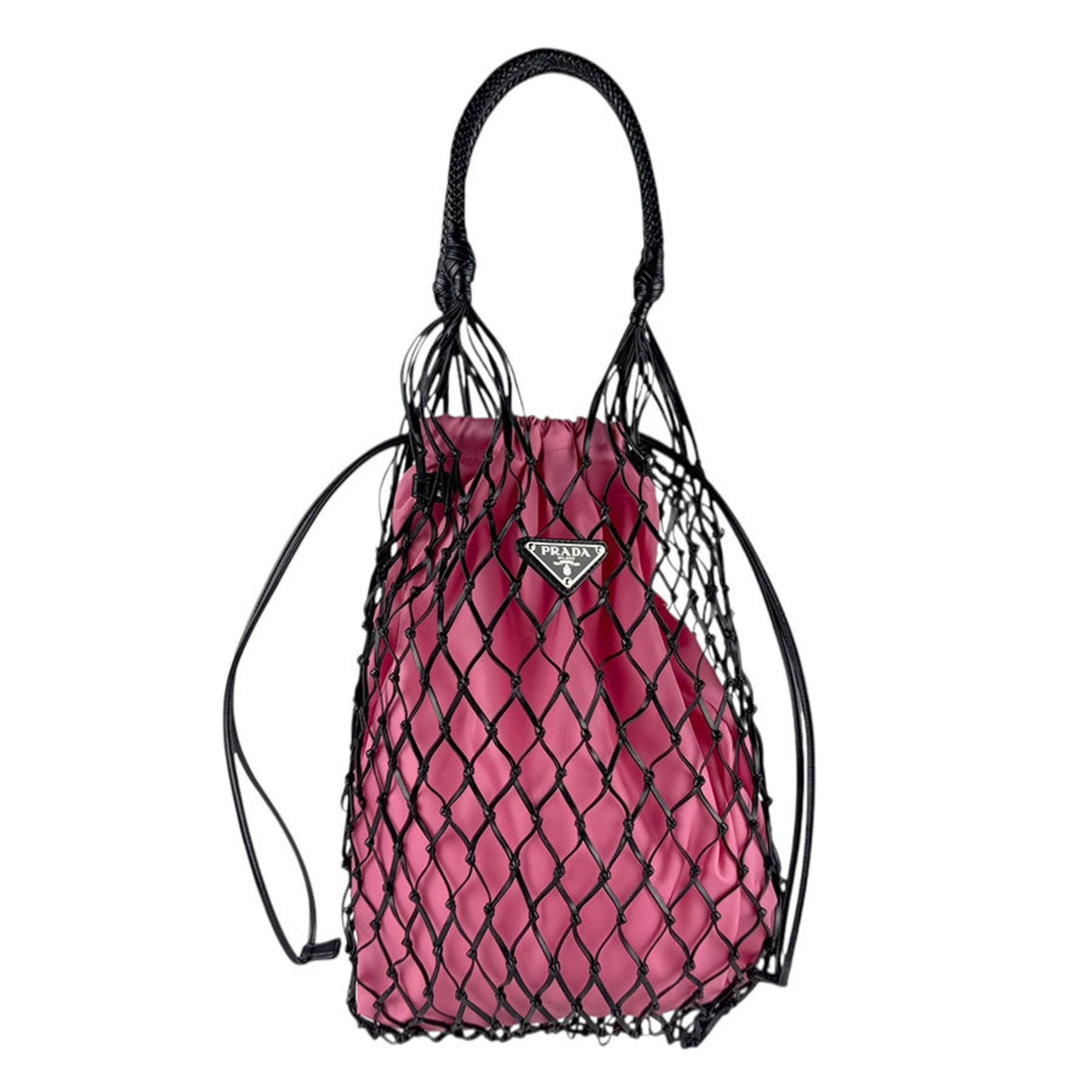Prada handbag leather nylon black pink silver