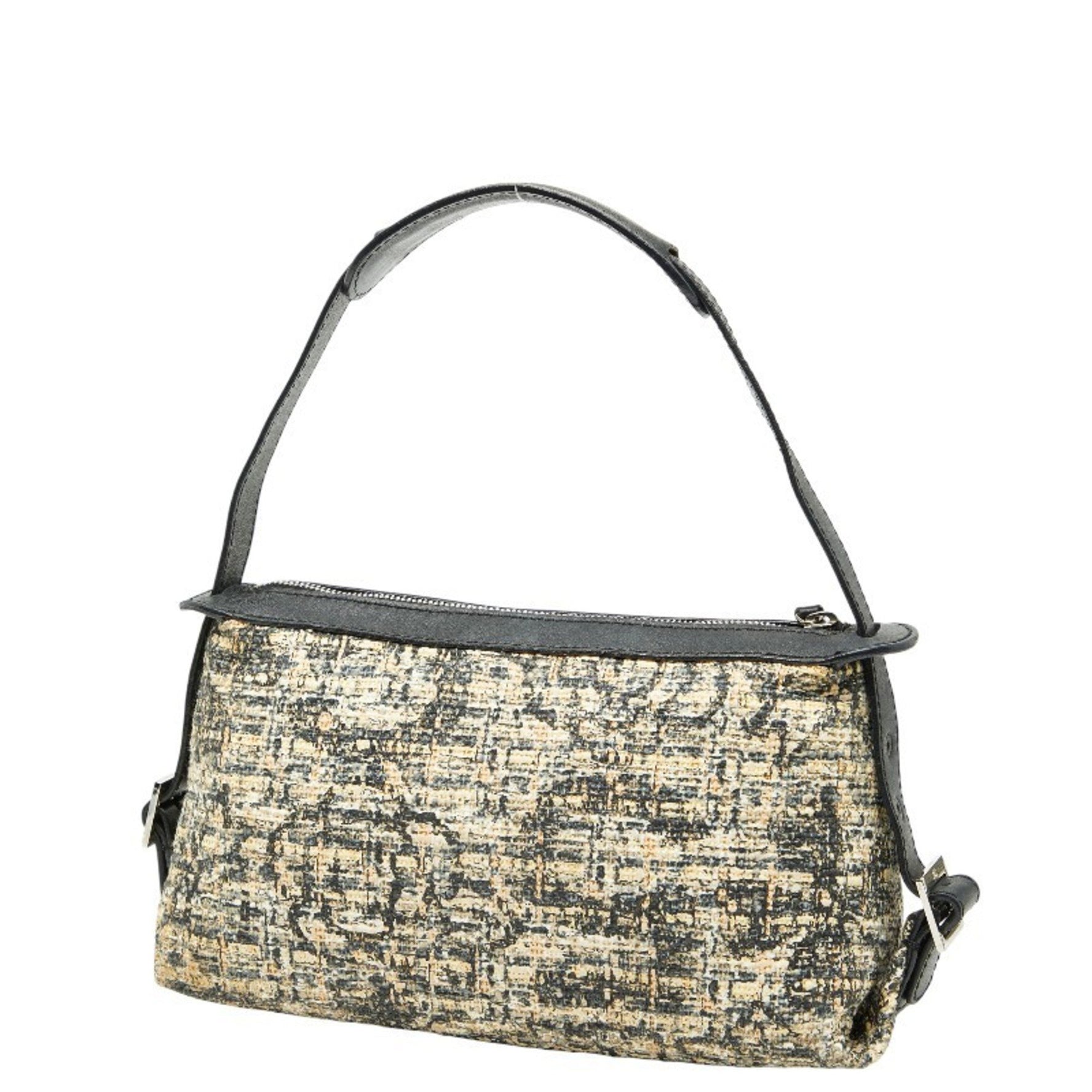 CHANEL Icon Print Clover One-Shoulder Bag Handbag in Beige and Black Tweed Leather