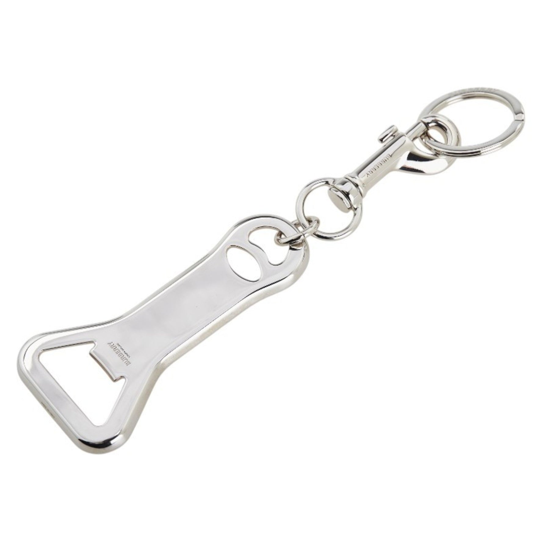 Burberry logo bottle opener charm key ring in metal .