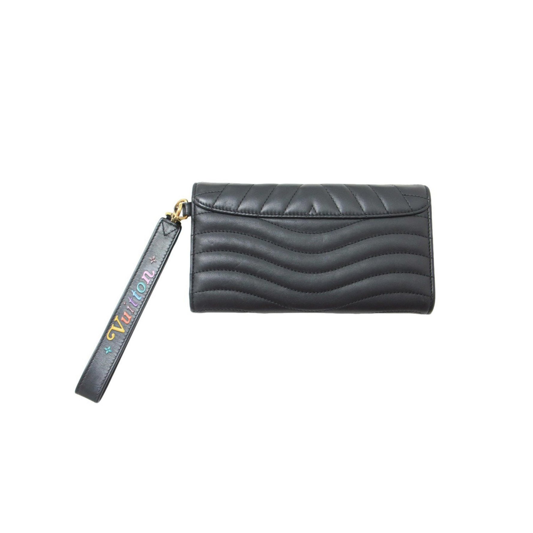 LOUIS VUITTON Louis Vuitton New Wave Long Wallet M63298 Bi-fold Strap Quilted Leather Black