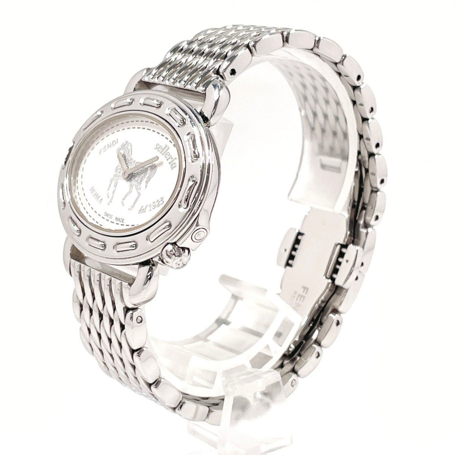 FENDI Selleria Watch, Stainless Steel/Stainless Steel, Silver, Quartz, White Dial