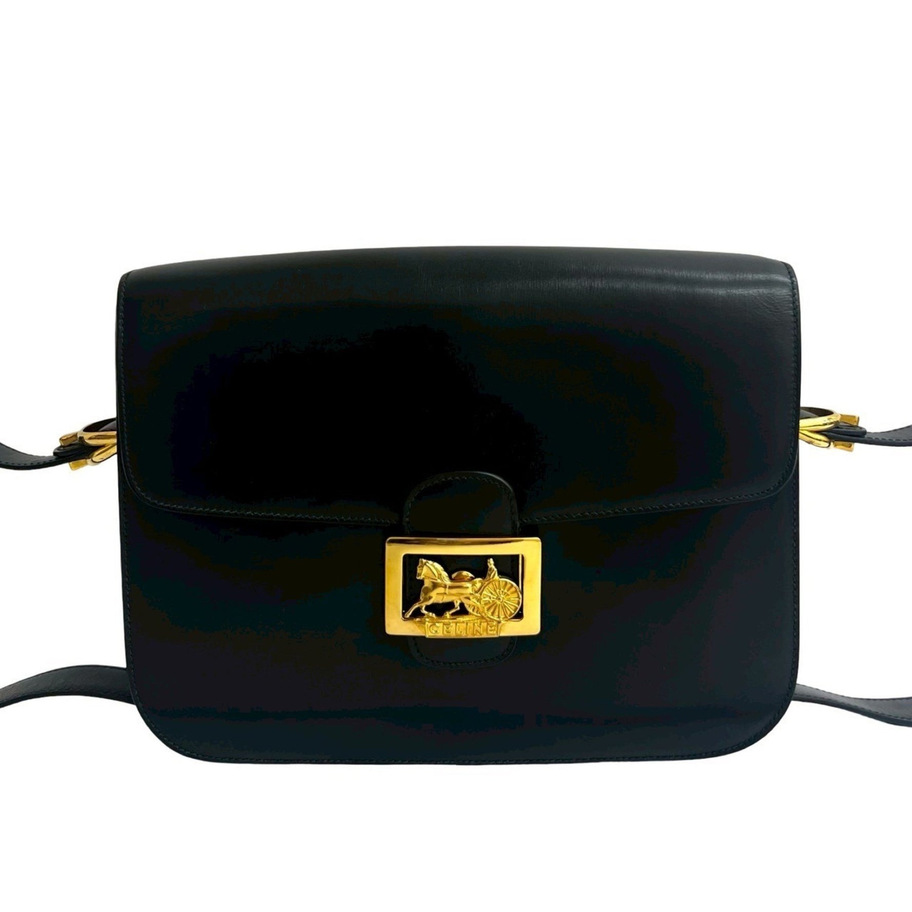 CELINE Vintage Carriage Hardware Calf Leather Shoulder Bag/Pochette/Sacoche in