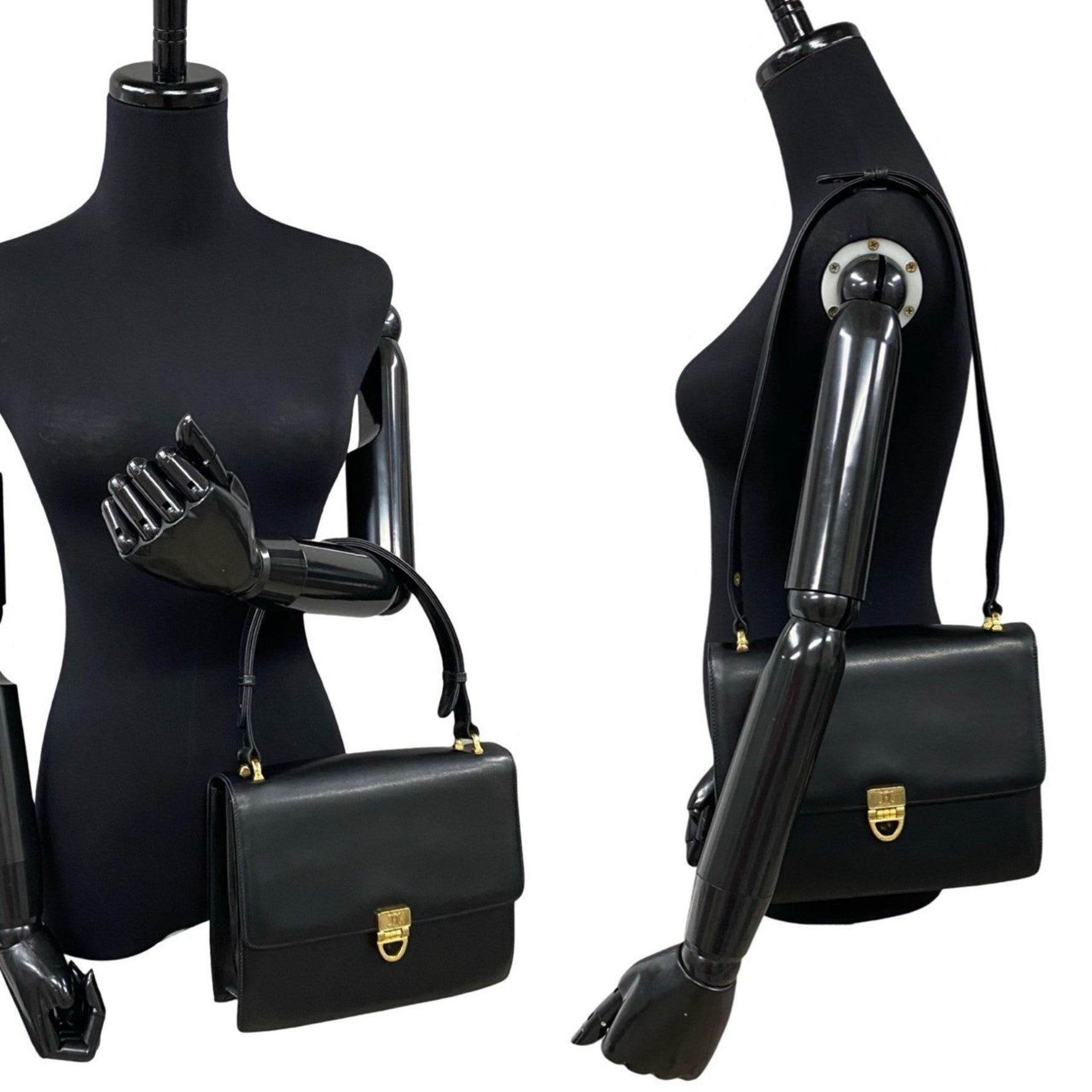 CELINE Vintage Triomphe Logo Hardware Calfskin Leather Handbag/Shoulder Bag