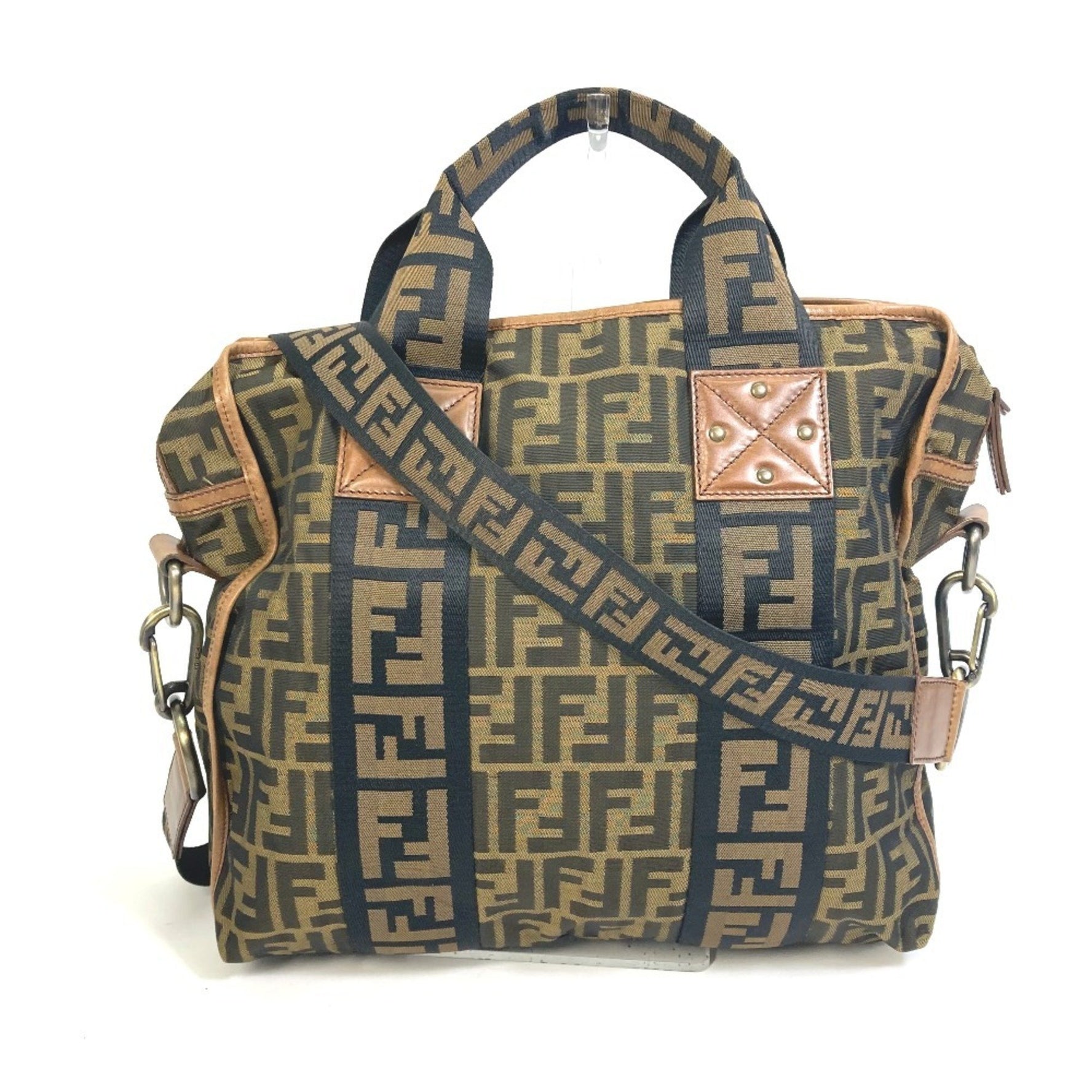 FENDI Zucca FF Pattern Handbag/Shoulder Bag in Leather/Canvas, Brown