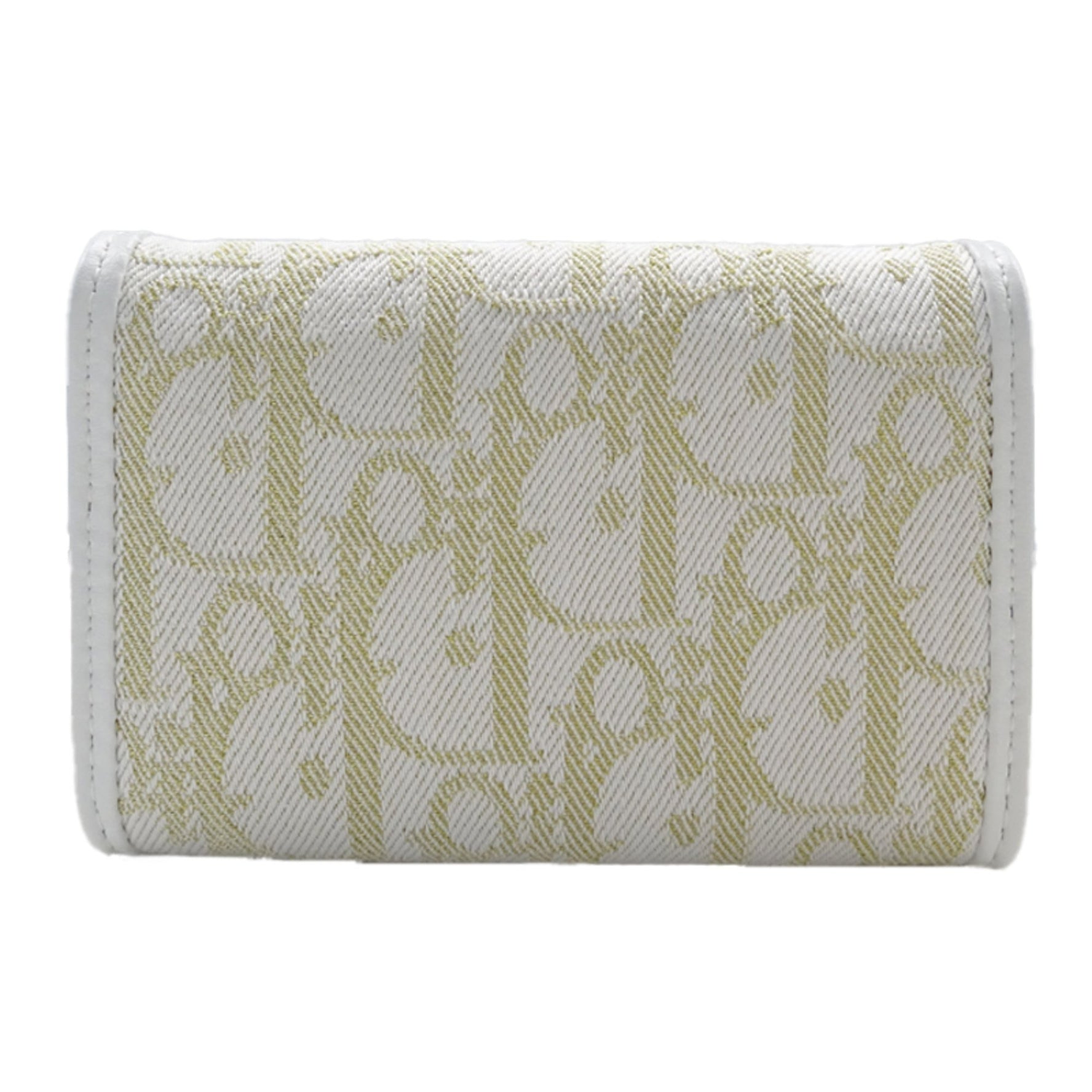 Christian Dior Dior Wallet, Oblique Coin Case, Jacquard, White and Gold Trotter Canvas, Hardware, Card Compact