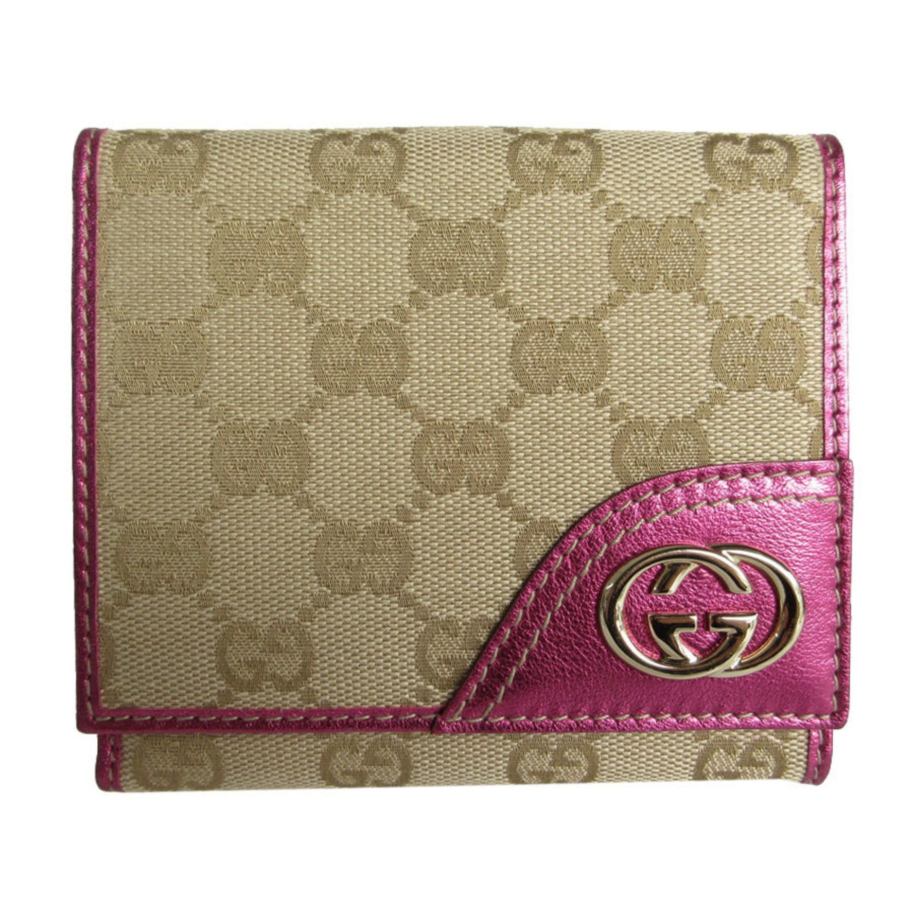 Gucci GUCCI Bi-fold wallet GG canvas leather beige metallic magenta women's s0133f