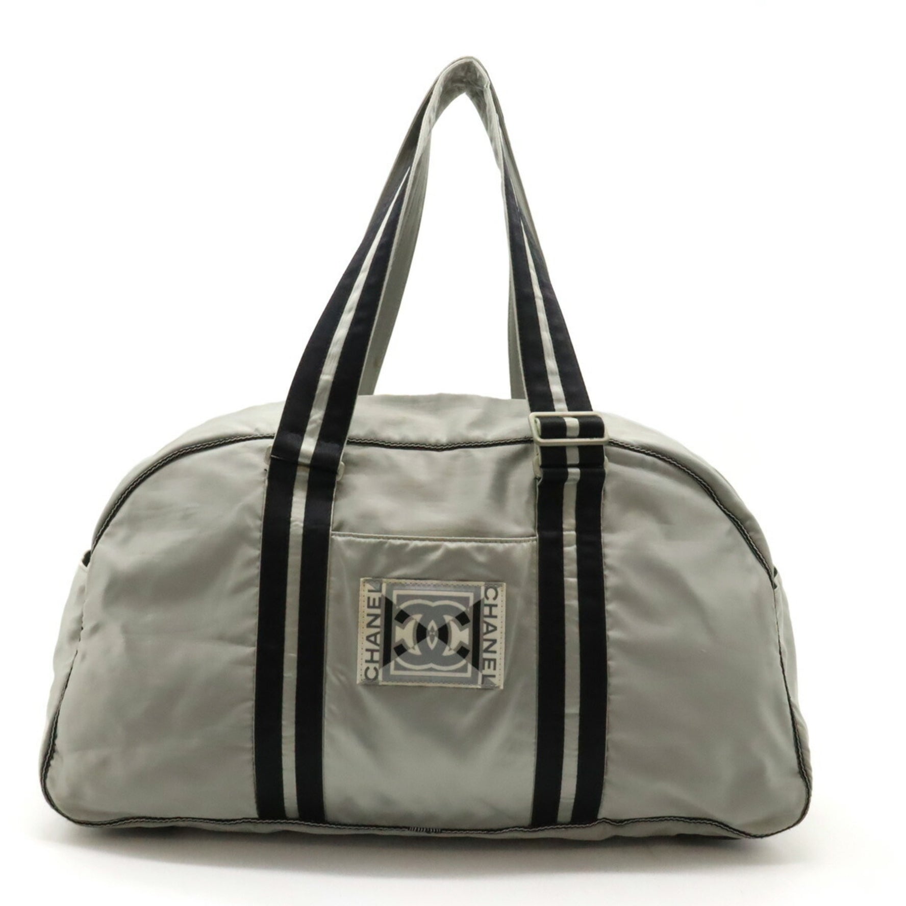 CHANEL Sport Line Coco Mark Boston Bag Travel Nylon Silver Black